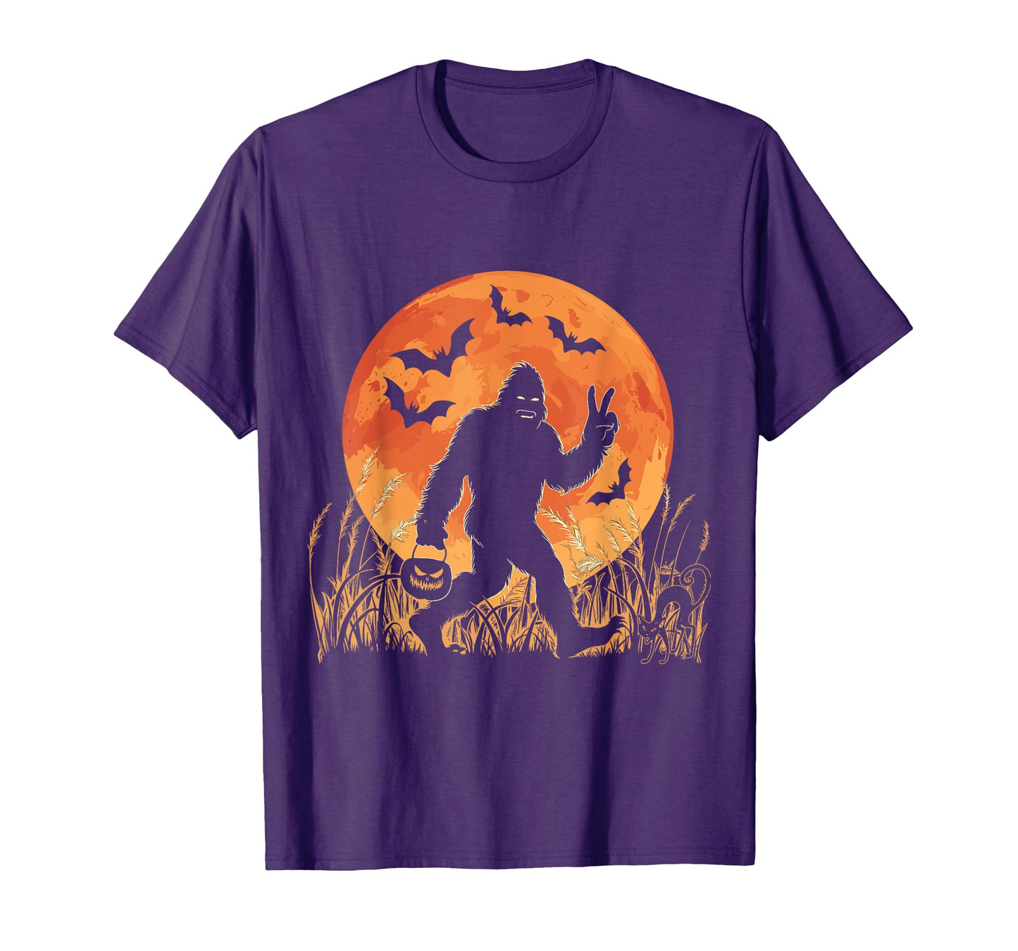 Vintage Bigfoot Pumpkin Halloween Moon Silhouette Sasquatch T-Shirt