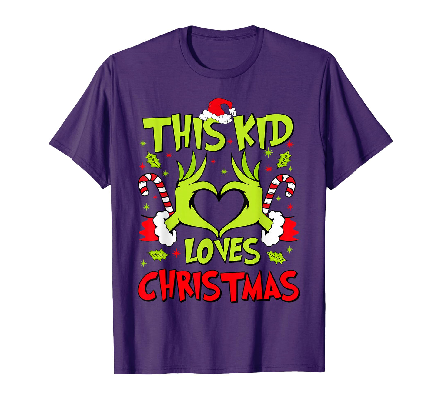 This Kid Loves Christmas Xmas Santa Heart Candy Cane Holiday T-Shirt