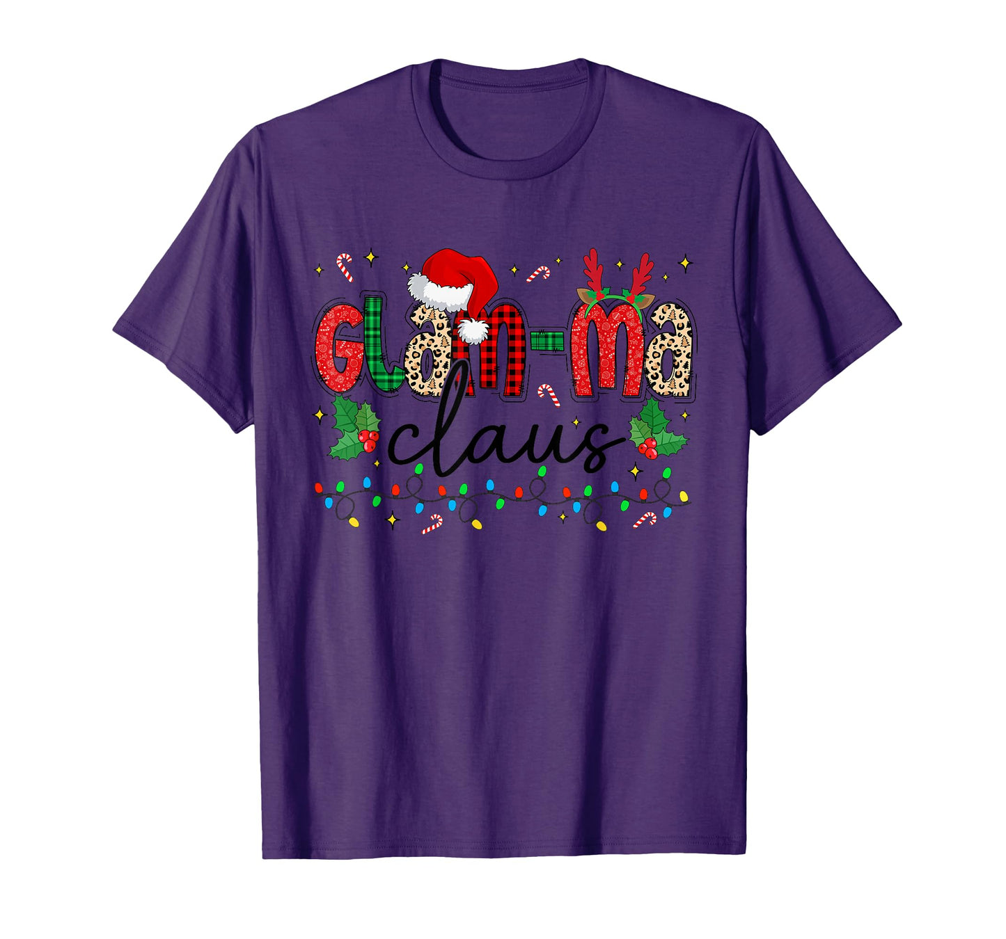 Glam-ma Claus Christmas Santa Hat Reindeer Grandma Grandkids T-Shirt