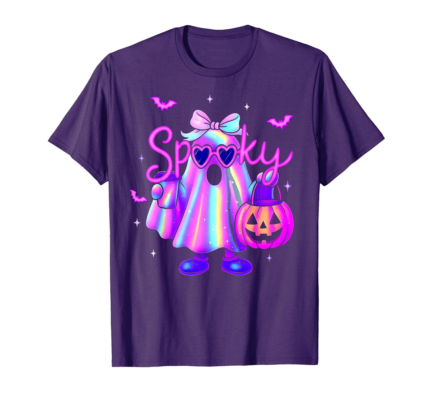 Retro Disco Spooky Funny Ghost Coquette Pumpkin Halloween T-Shirt