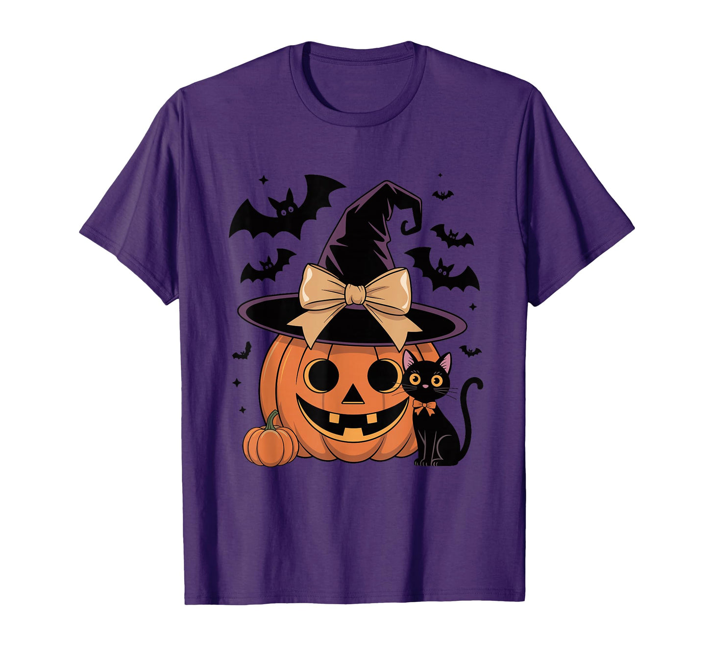 Fall Season Pumpkin Witch Hat Bow Halloween T-Shirt