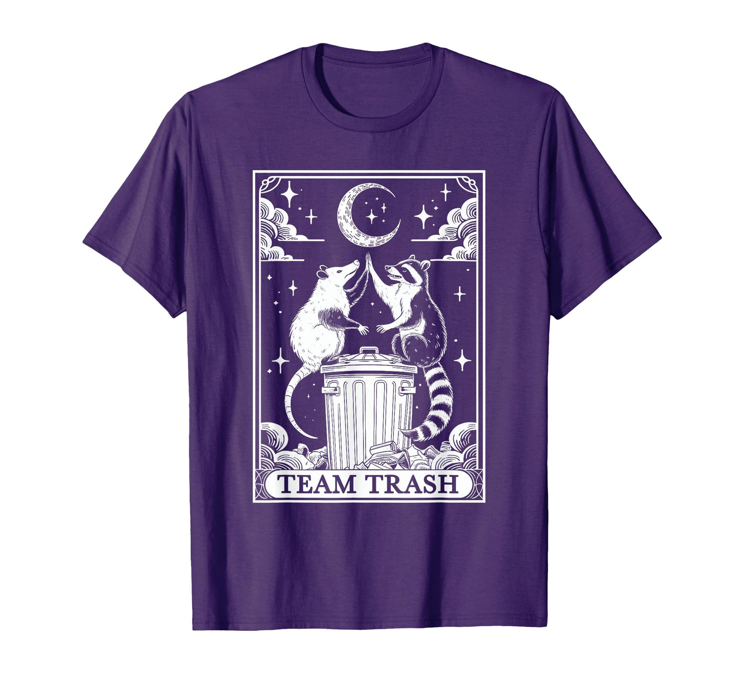 Tarot Card Vintage Team Trash Crescent Moon Opossum Raccoon T-Shirt