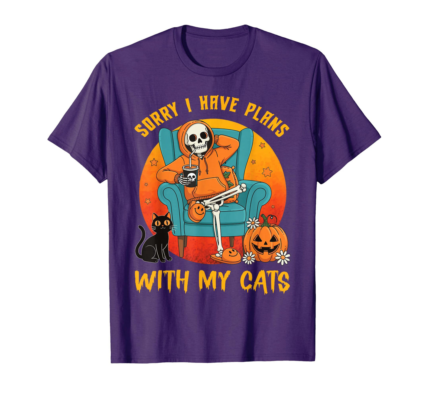 I Have Plans with My Cats Pumpkin Pet Halloween Cat Skeleton T-Shirt
