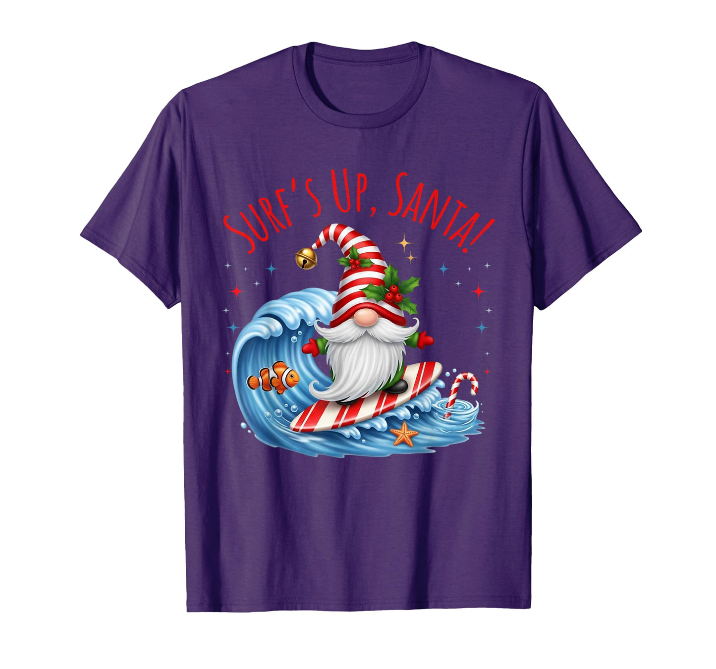 Surf's Up Santa Funny Christmas Gnome T-Shirt