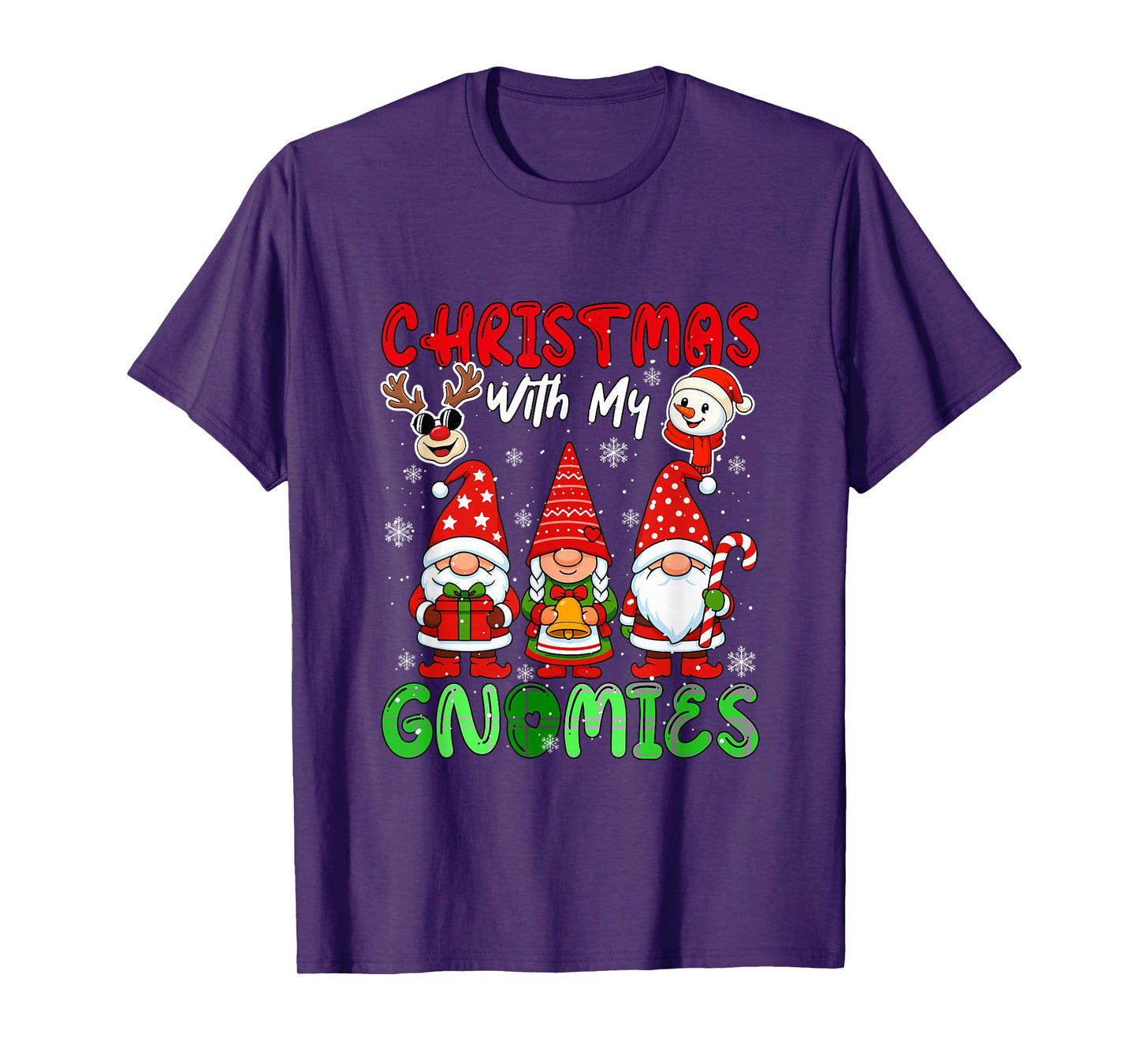 Christmas with My Gnomies Three Gnomes Reindeer Snowman T-Shirt