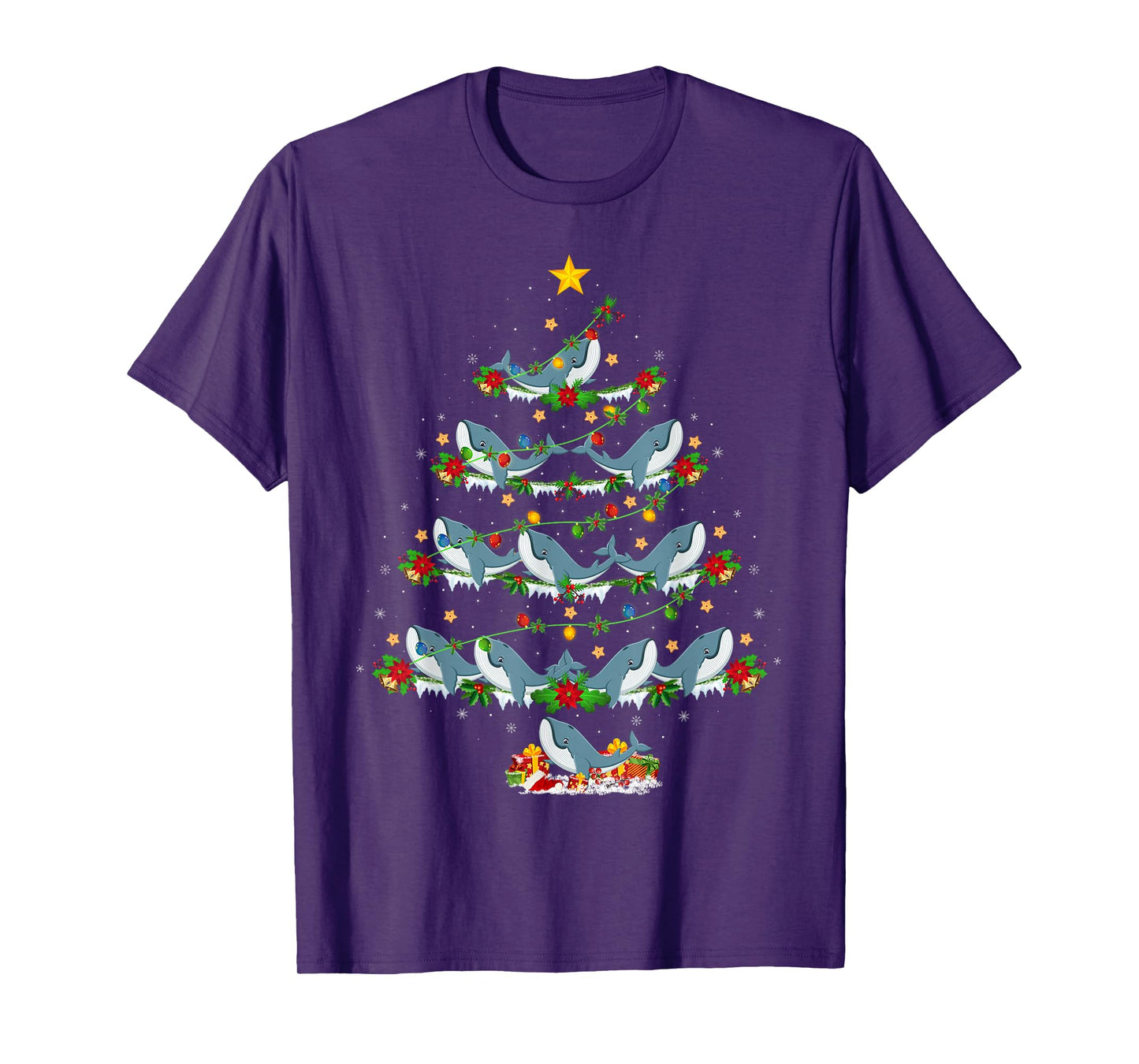 Whale Christmas Tree Lights Funny Sea Animal Xmas T-Shirt
