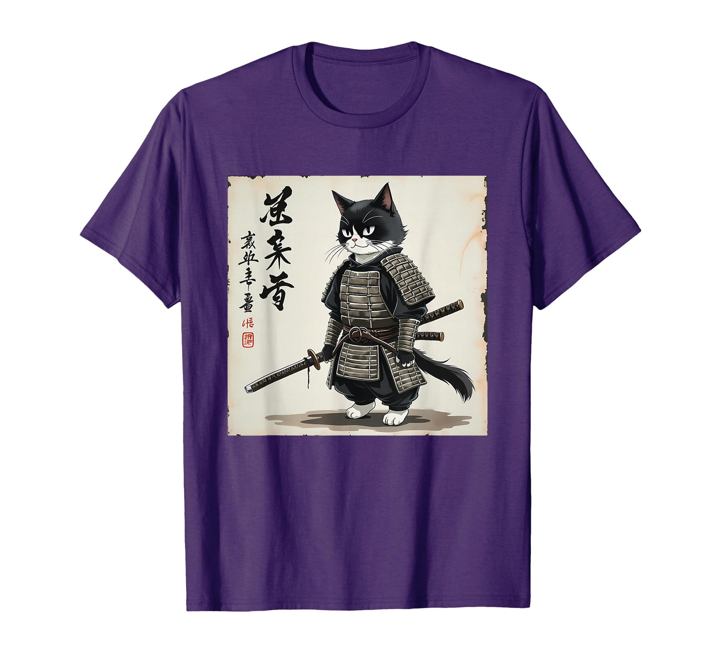 samurai cat graphic warrior art tee Japanese anime men women T-Shirt