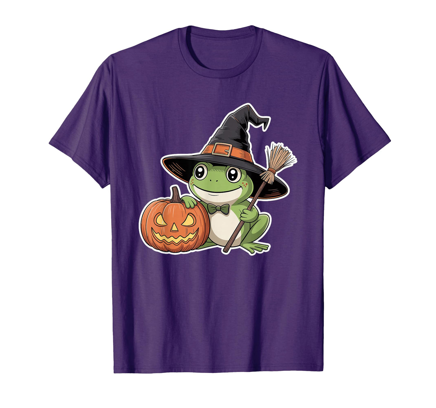 Cute Frog Witch Pumpkin Halloween Spooky Season Design T-Shirt