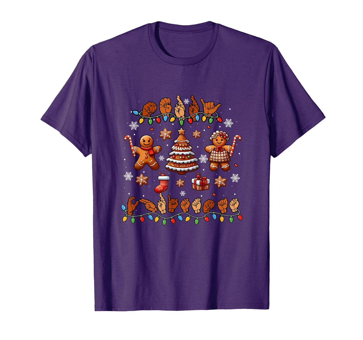 Merry Christmas Hands Sign Language Gingerbreads Xmas Tree T-Shirt