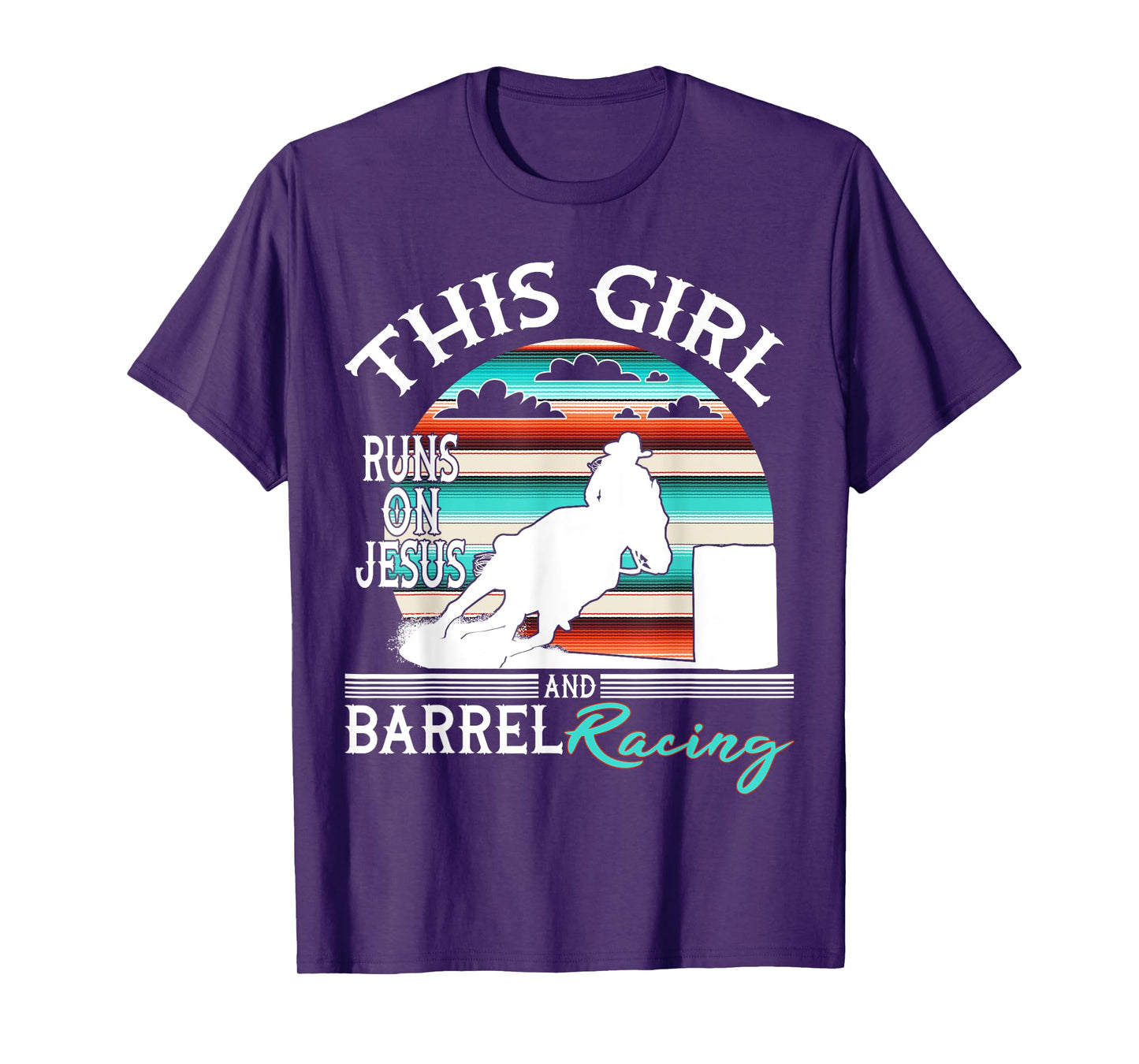 Serape Horse Barrel Racing This Girl runs on Jesus Rodeo T-Shirt
