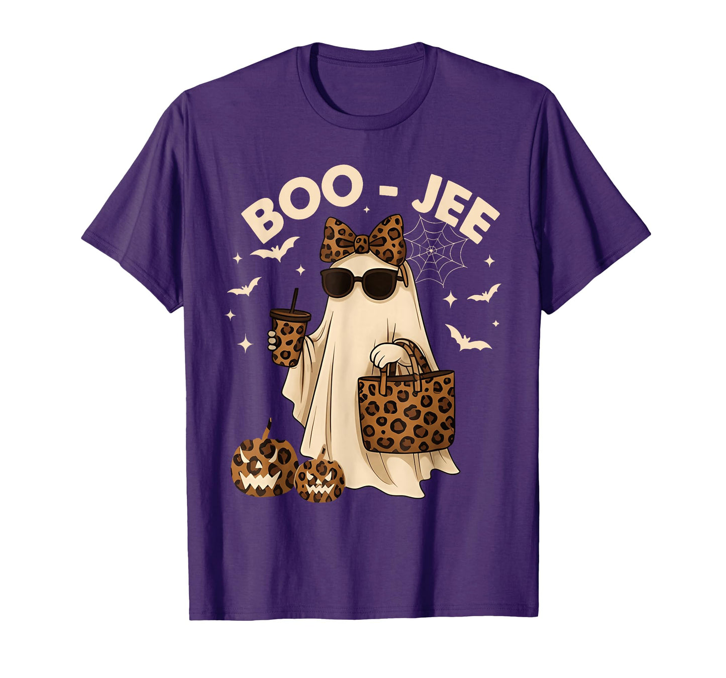 Coquette Leopard Ghost Coffee Boo-JEE Halloween Boujee Ghost T-Shirt