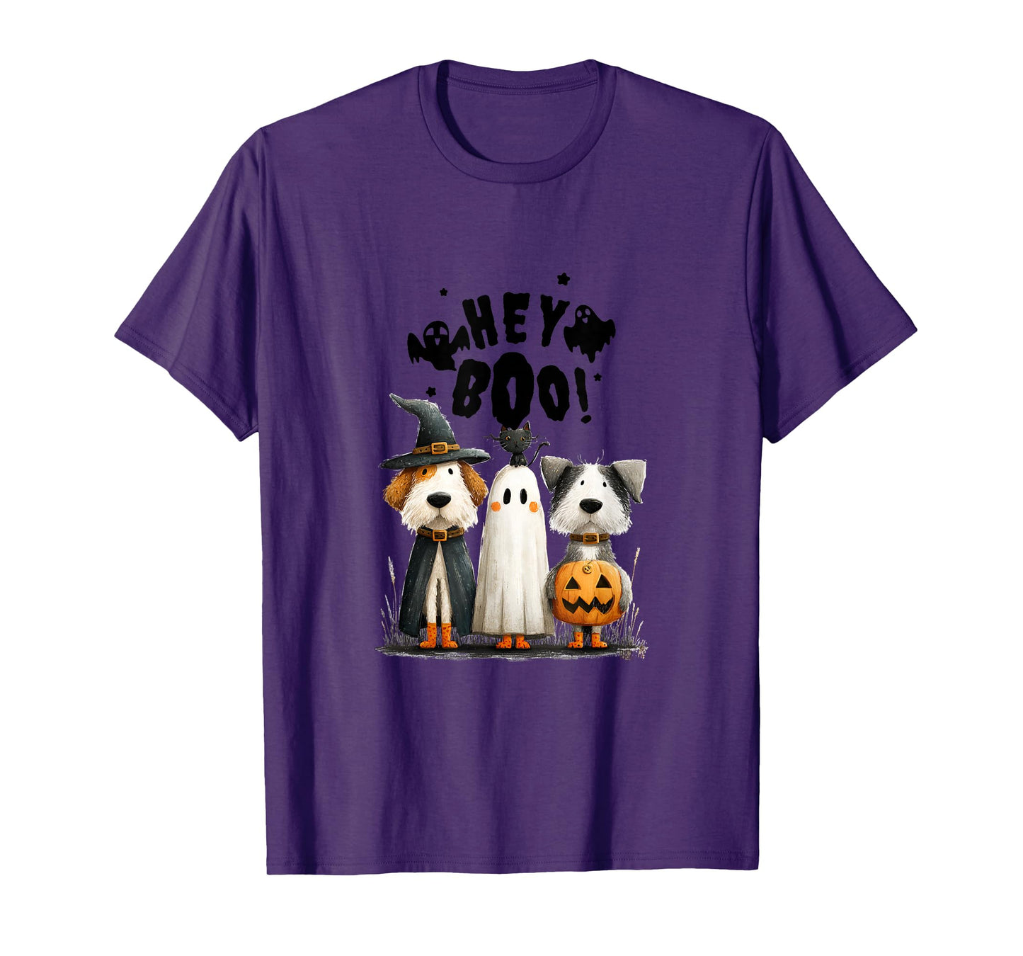 Whimsical Halloween Cat and Dog in Costume Design T-Shirt
