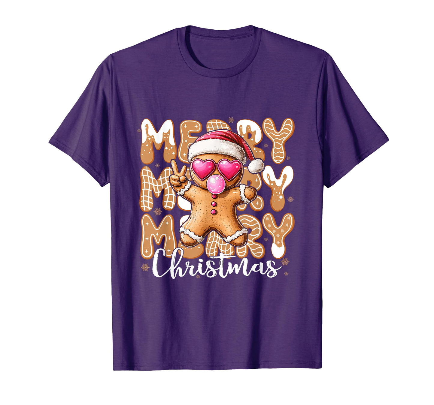 Gingerbread Merry Christmas Santa hat Heart Peace Cookie T-Shirt