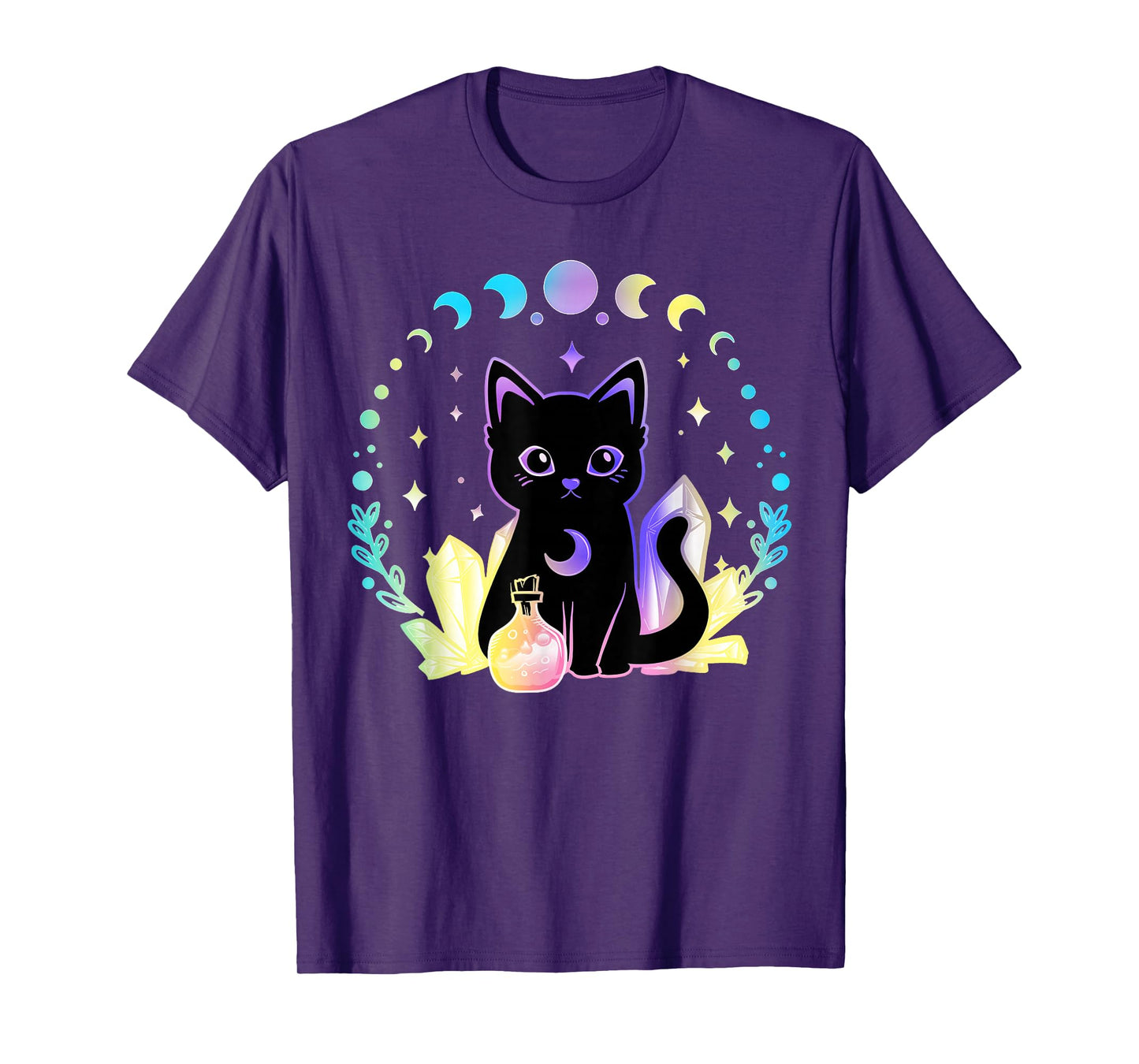 Kawaii Pastel Goth Black Cat Witchy Anime Teen Girls Women T-Shirt