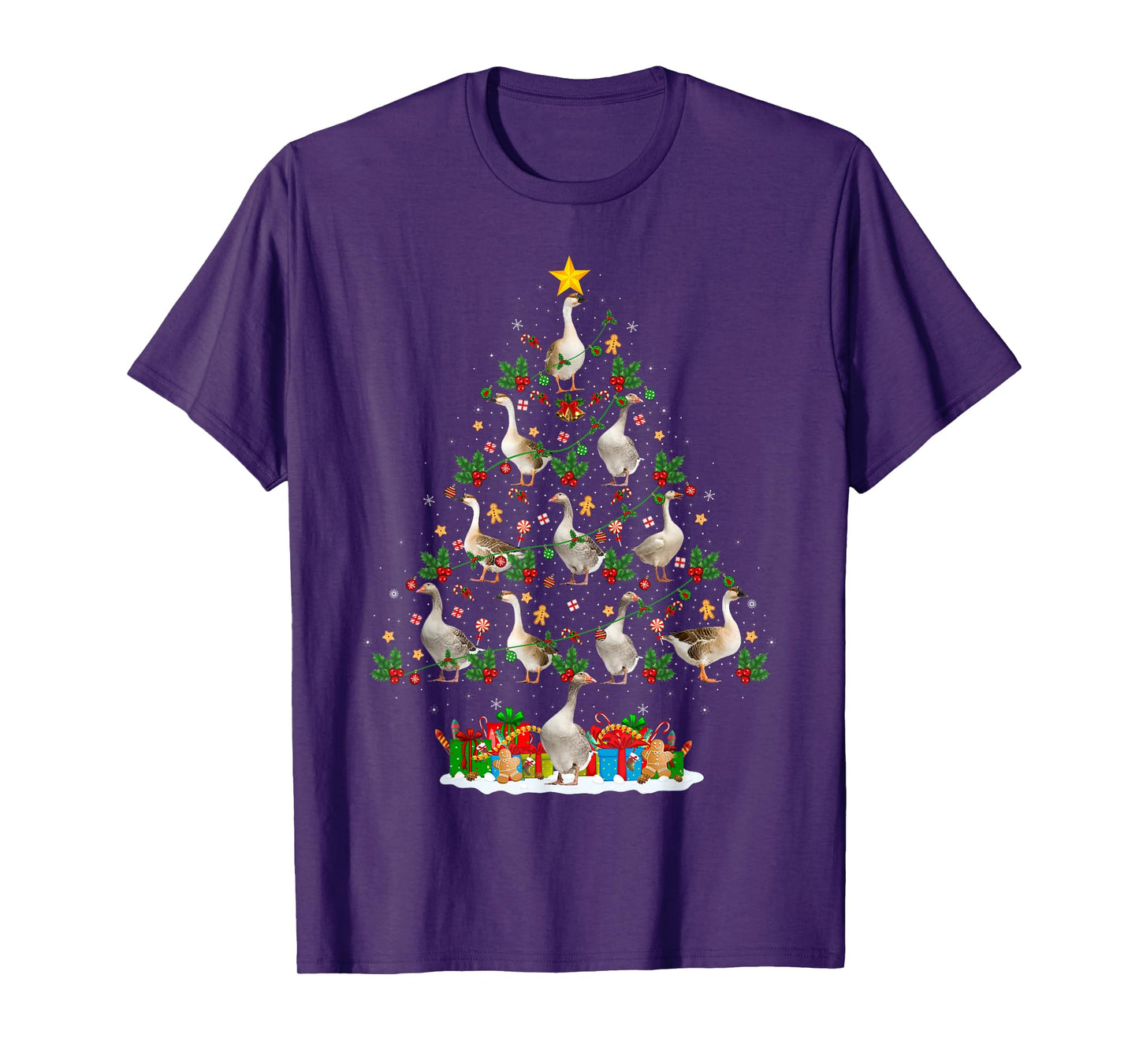 Goose Christmas Tree Lights Decor Funny Santa Hat Birds Xmas T-Shirt