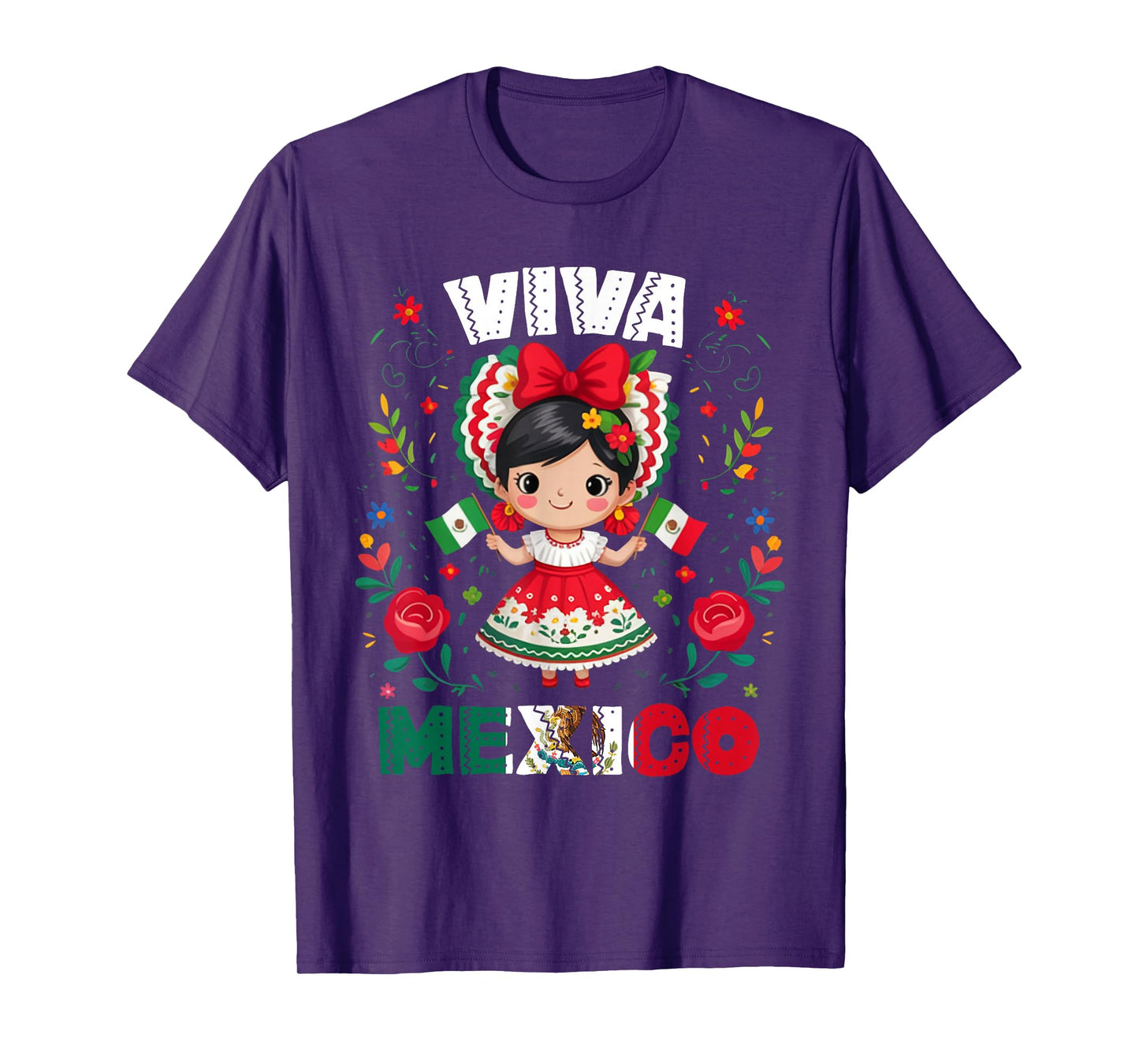 Viva Mexico Mexican Girl Flag Independence Day Girls Kids T-Shirt