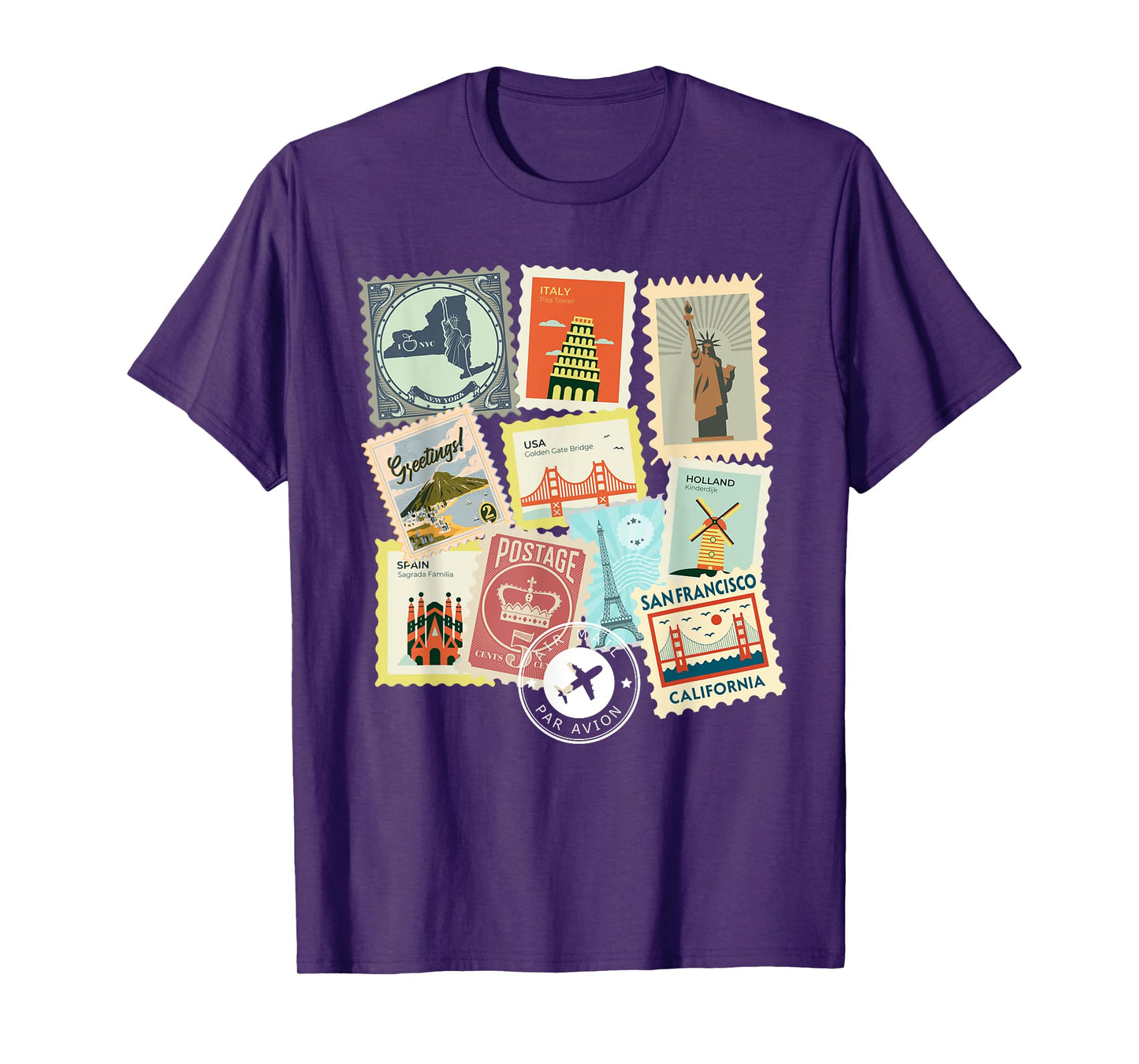 Vintage Travel Postage Stamps Vacation Philatelic T-Shirt