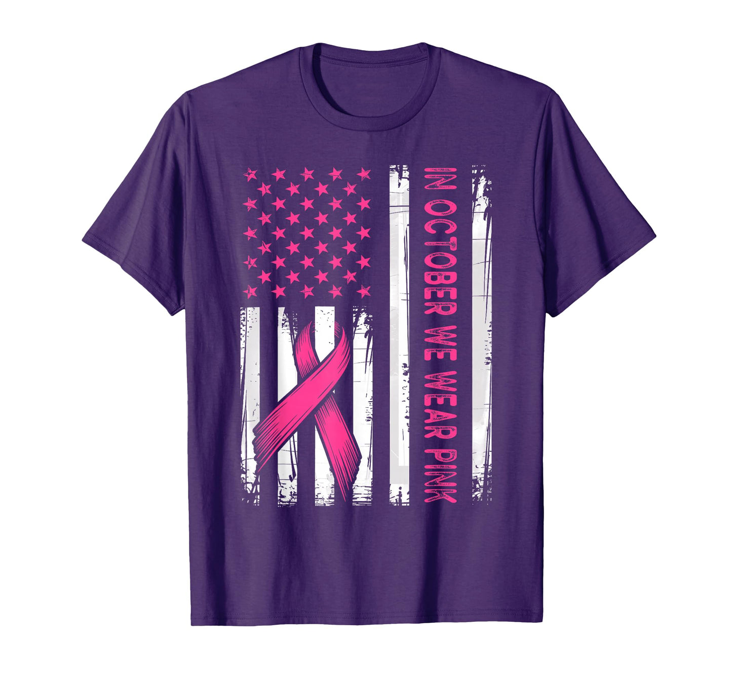 in October We Wear Pink Vintage American Flag T-Shirt