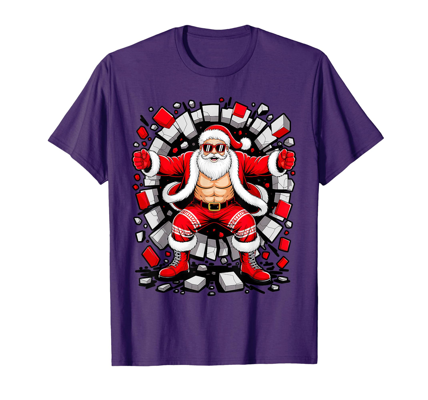 Santa Breaking Through Wall Xmas in July Boys Ugly Christmas T-Shirt