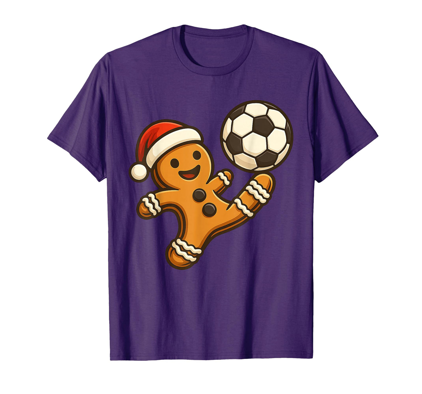 Gingerbread Man Playing Soccer Funny Christmas Tees Men Boys T-Shirt