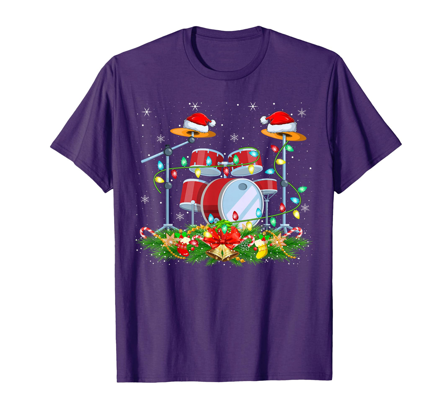 Musical Drum Christmas Lights Funny Drummer Xmas T-Shirt