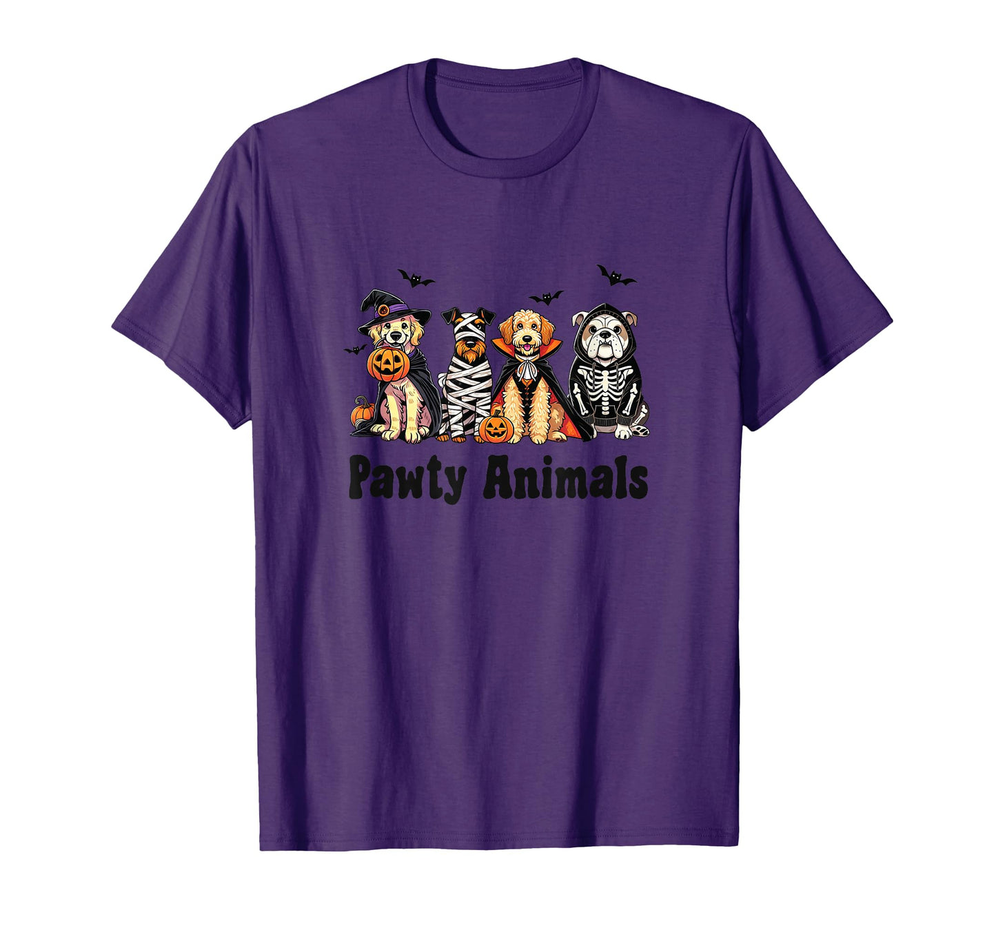 Pawty Animals Halloween Dogs Witch Mummy Vampire Skeleton T-Shirt