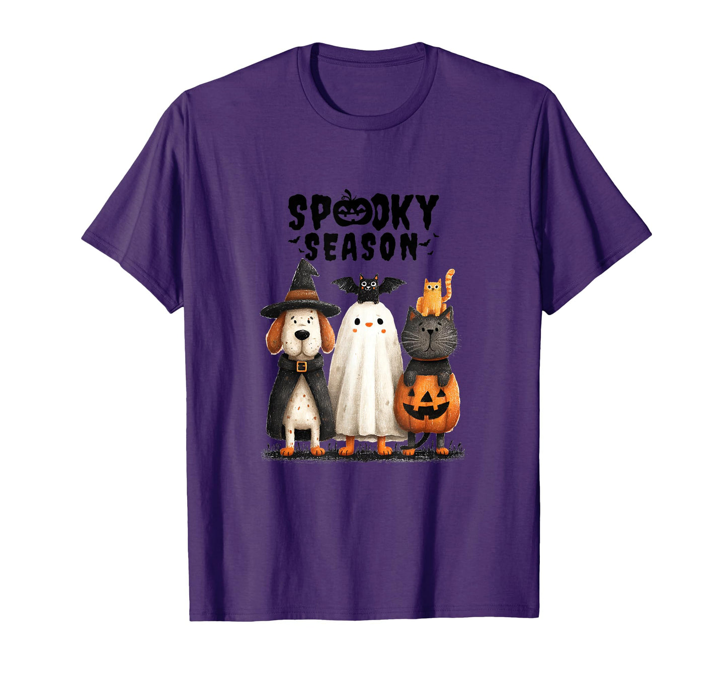 Whimsical Halloween Cat and Dog in Costume Design T-Shirt