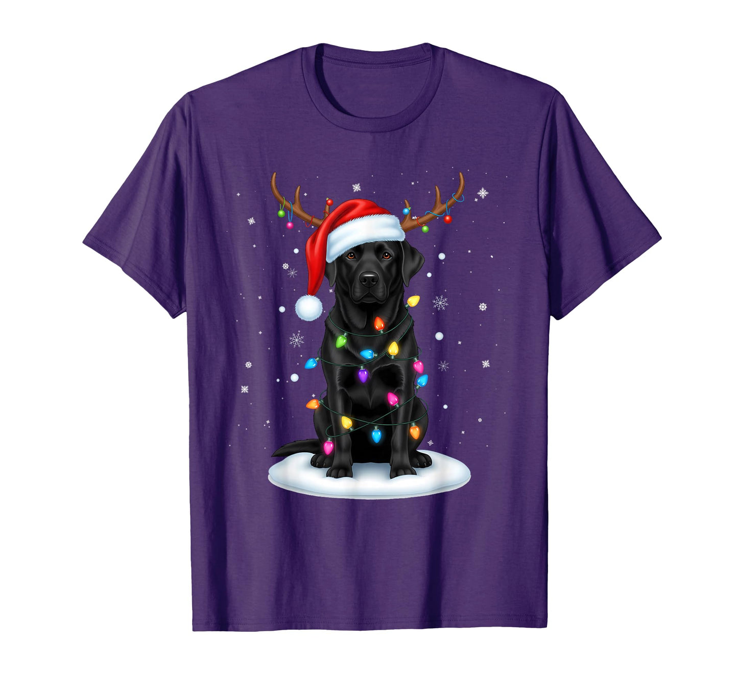 Black Lab Labrador Christmas Dog Reindeer Lights Pajama Xmas T-Shirt