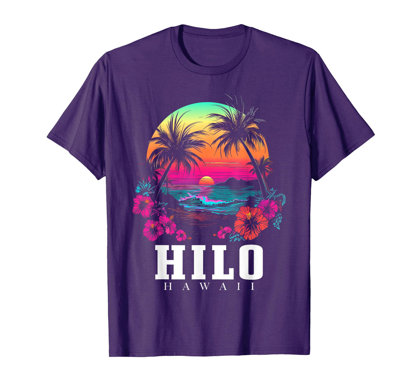Hilo Hawaii Hawaiian Hibiscus Flowers Surfer Souvenir T-Shirt