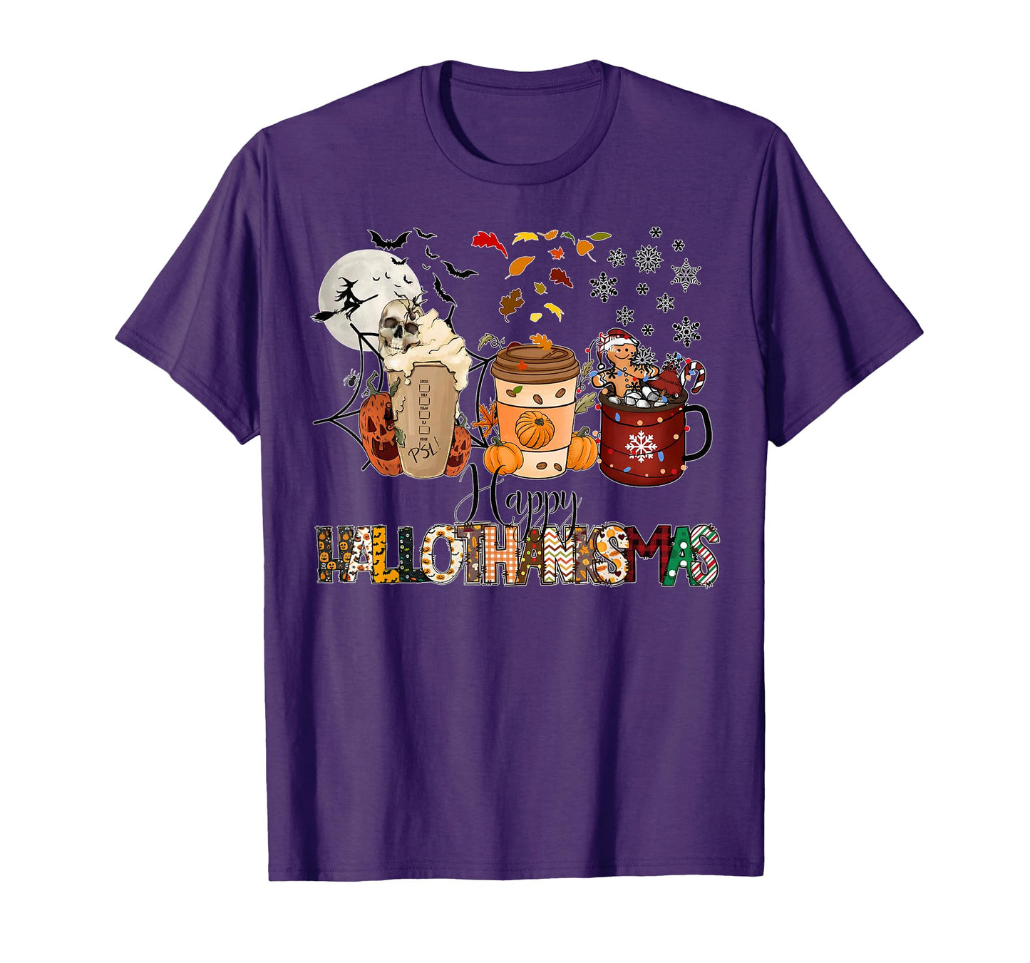 Happy Hallothanksmas Coffee Latte Halloween Thanksgiving T-Shirt