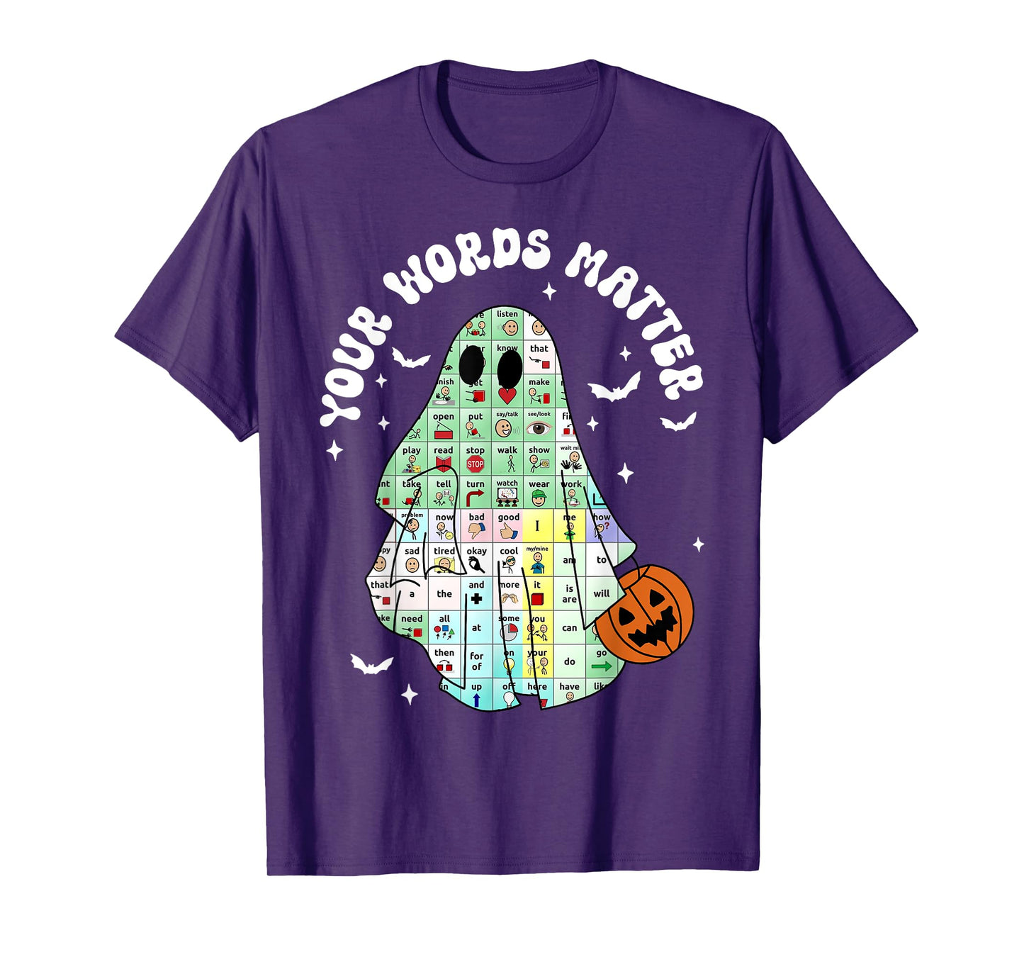 Your Words Matter Pumpkin Ghost SLP Speech Therapy Halloween T-Shirt