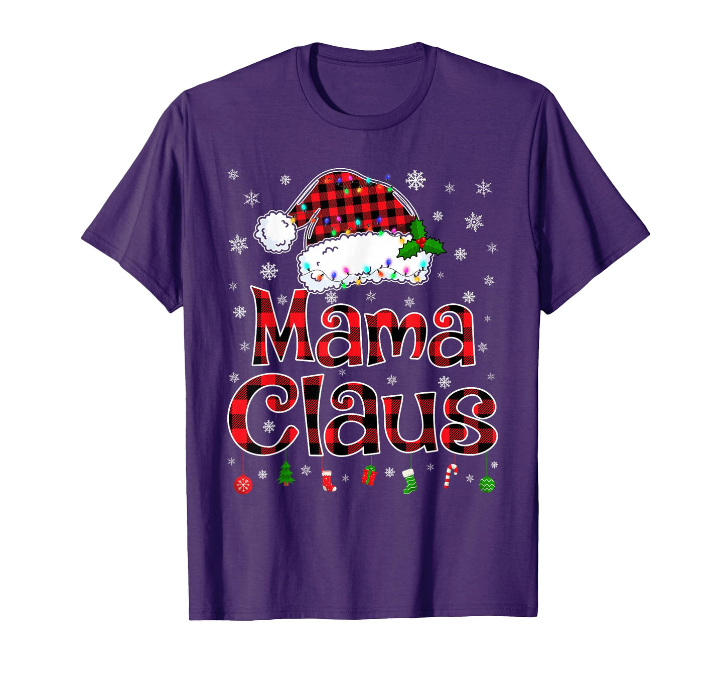 Mama Claus Christmas Lights Xmas Pajama Matching Family T-Shirt