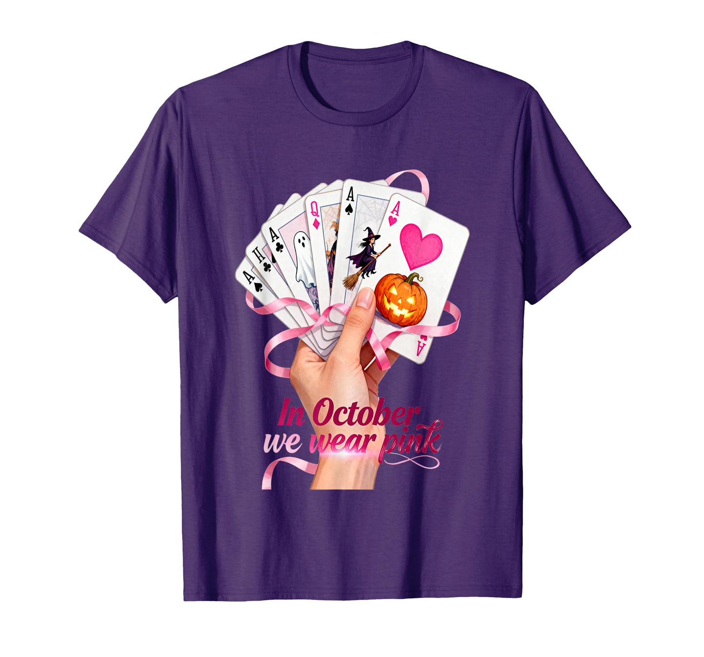 in October we wear Pink Halloween Card-Game Design T-Shirt