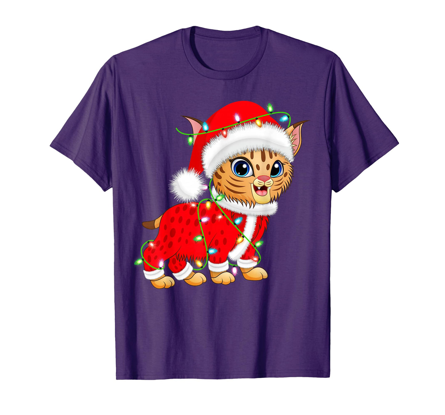 Bobcat Lynx Christmas Lights Santa Costume Cute Animal Xmas T-Shirt