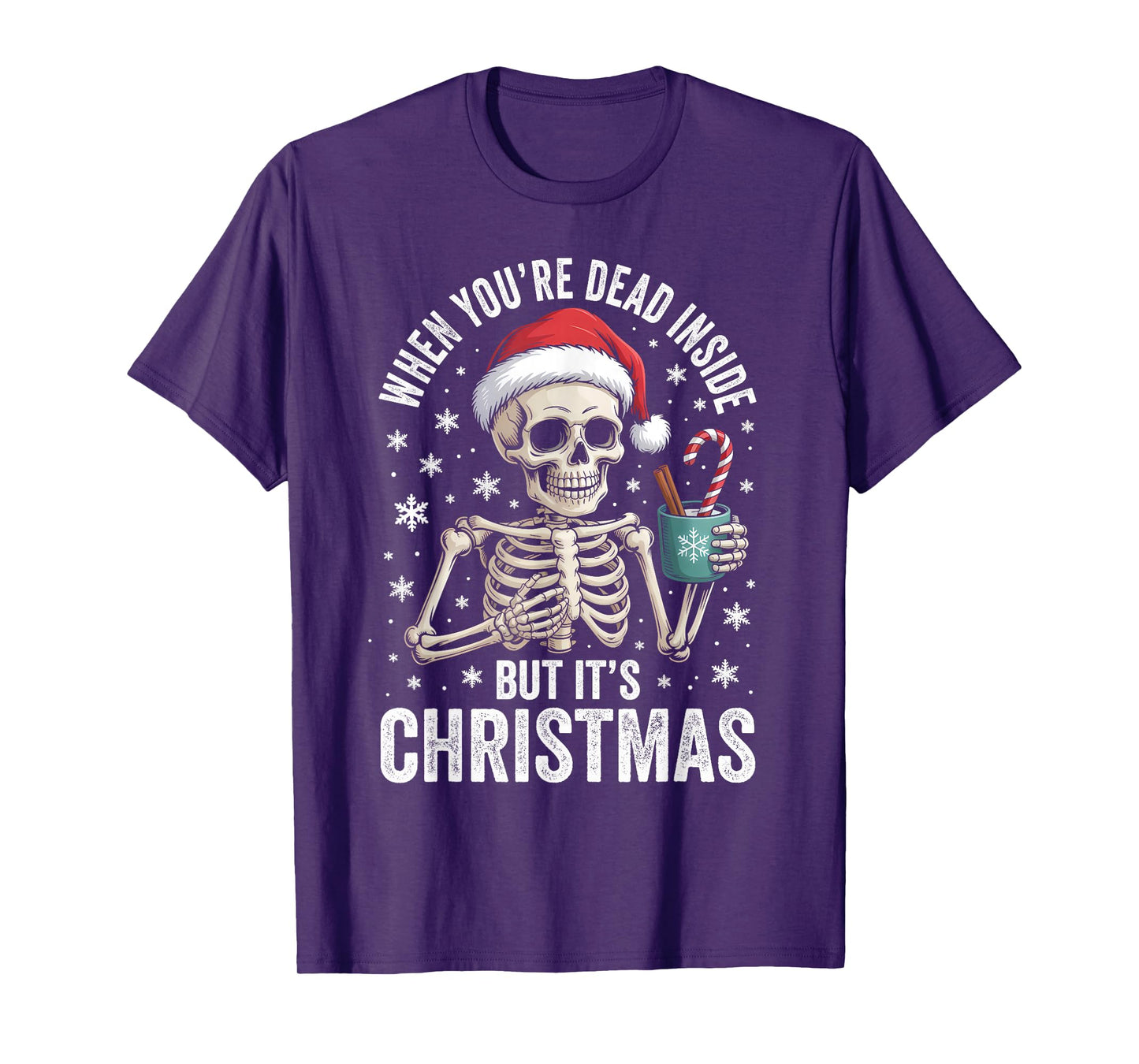 Dead Inside But It's Christmas Skeleton Coffee Santa Hat T-Shirt