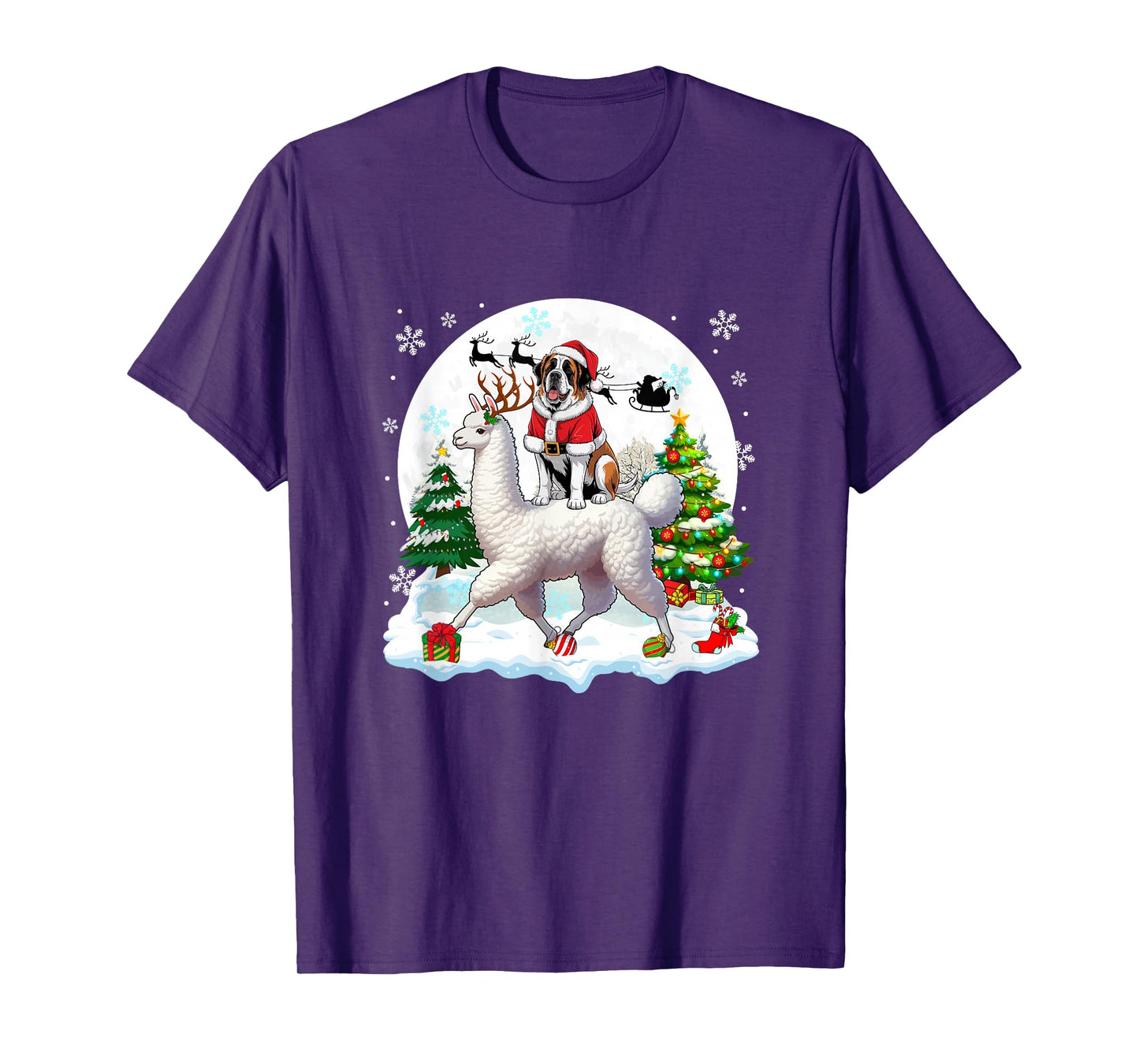 Santa St. Bernard Riding Llama Reindeer Christmas Owner Kids T-Shirt