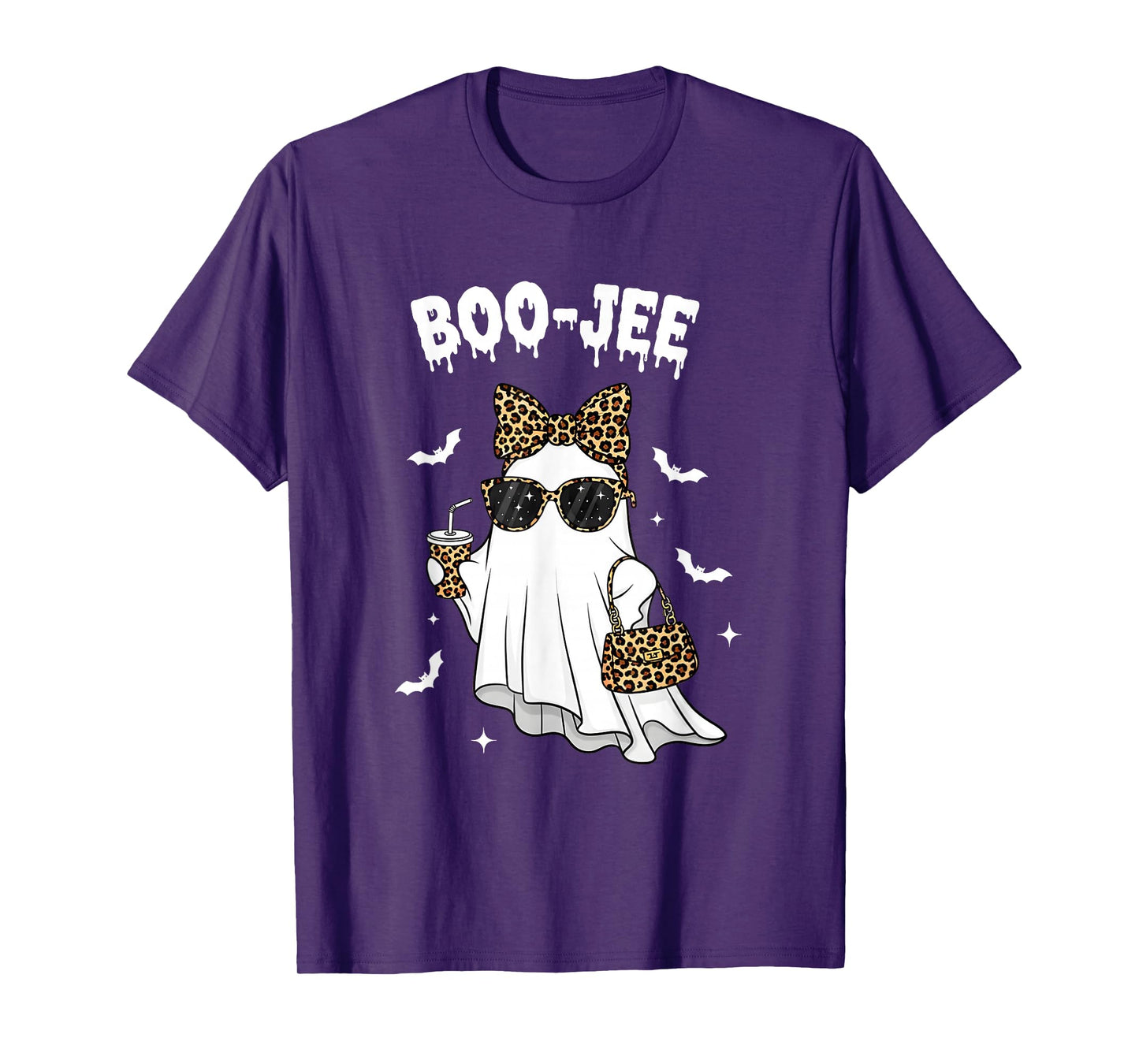 Coquette Leopard Ghost Coffee Boo JEE Halloween Boujee Ghost T-Shirt