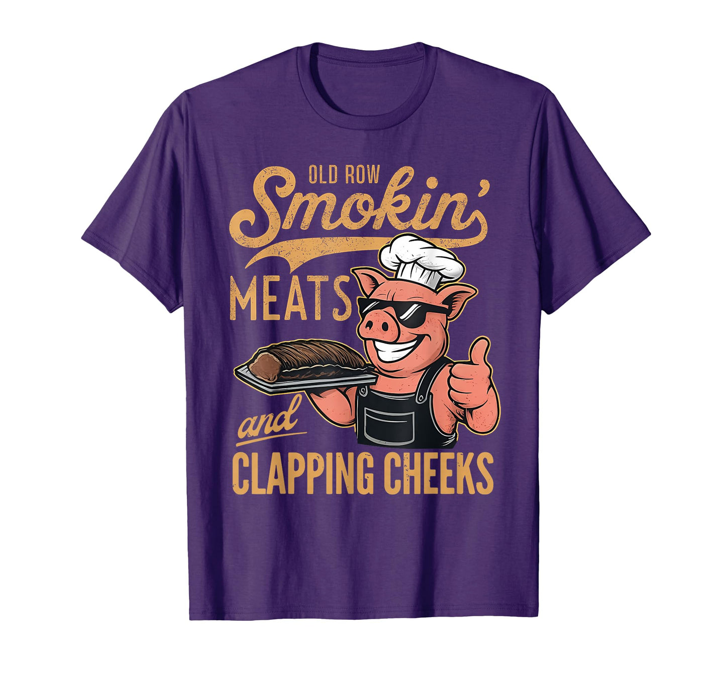 Row Smokin' Meats And Clapping Cheeks BBQ Funny Pig Chef T-Shirt