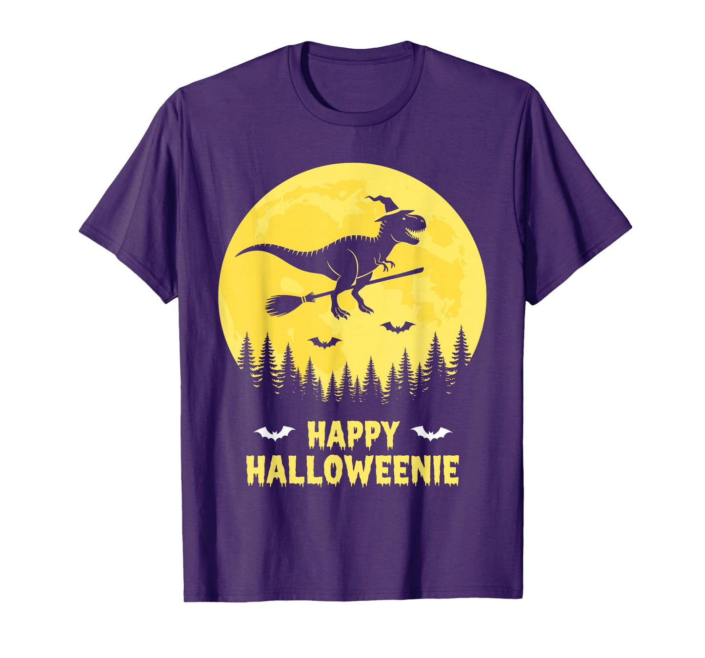 Happy Halloweenie Funny Dinosaur T Rex Flying Witch T-Shirt