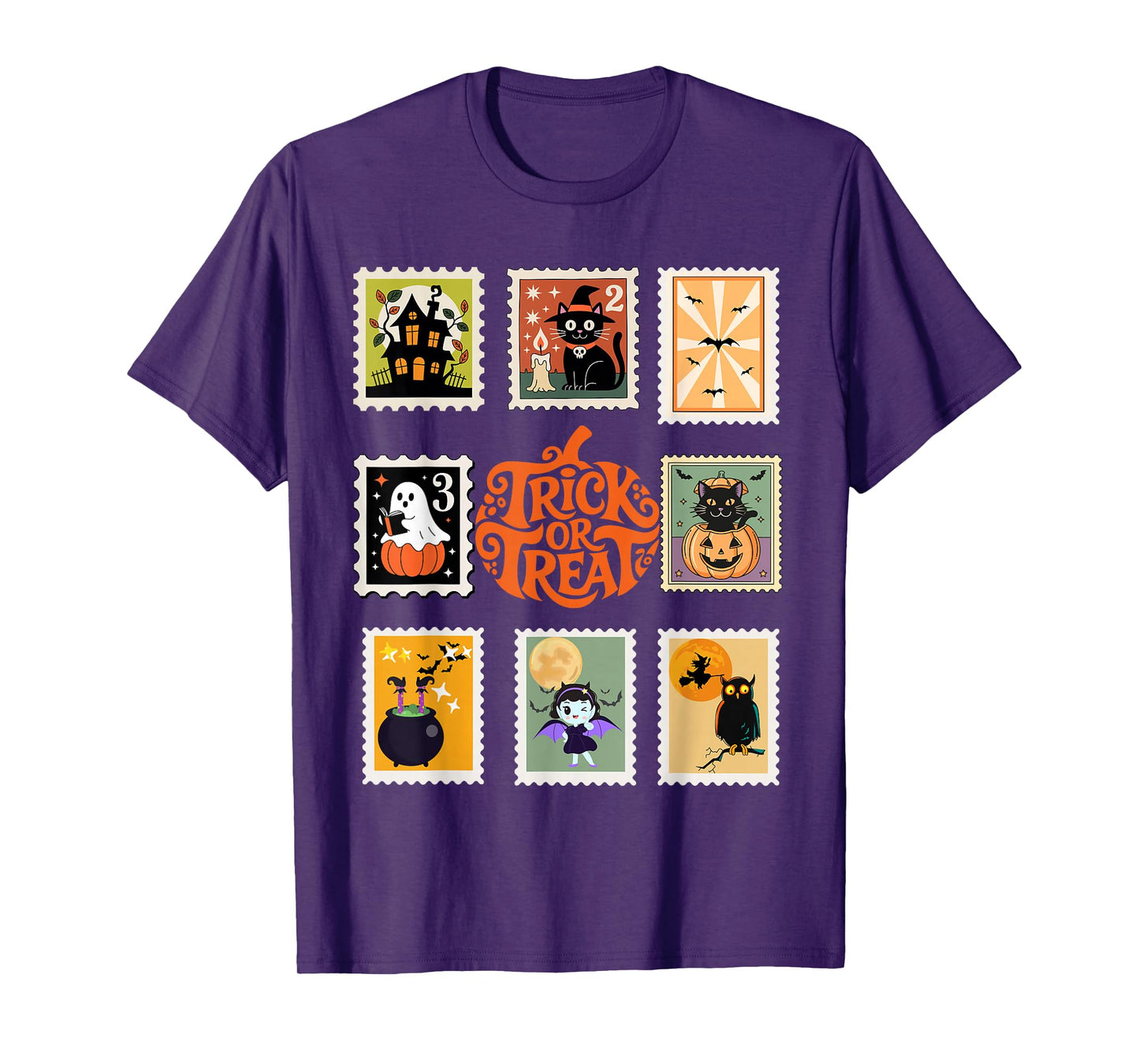 Cute Halloween Stamp Icons Funny Witch Cat Ghost Gift Idea T-Shirt