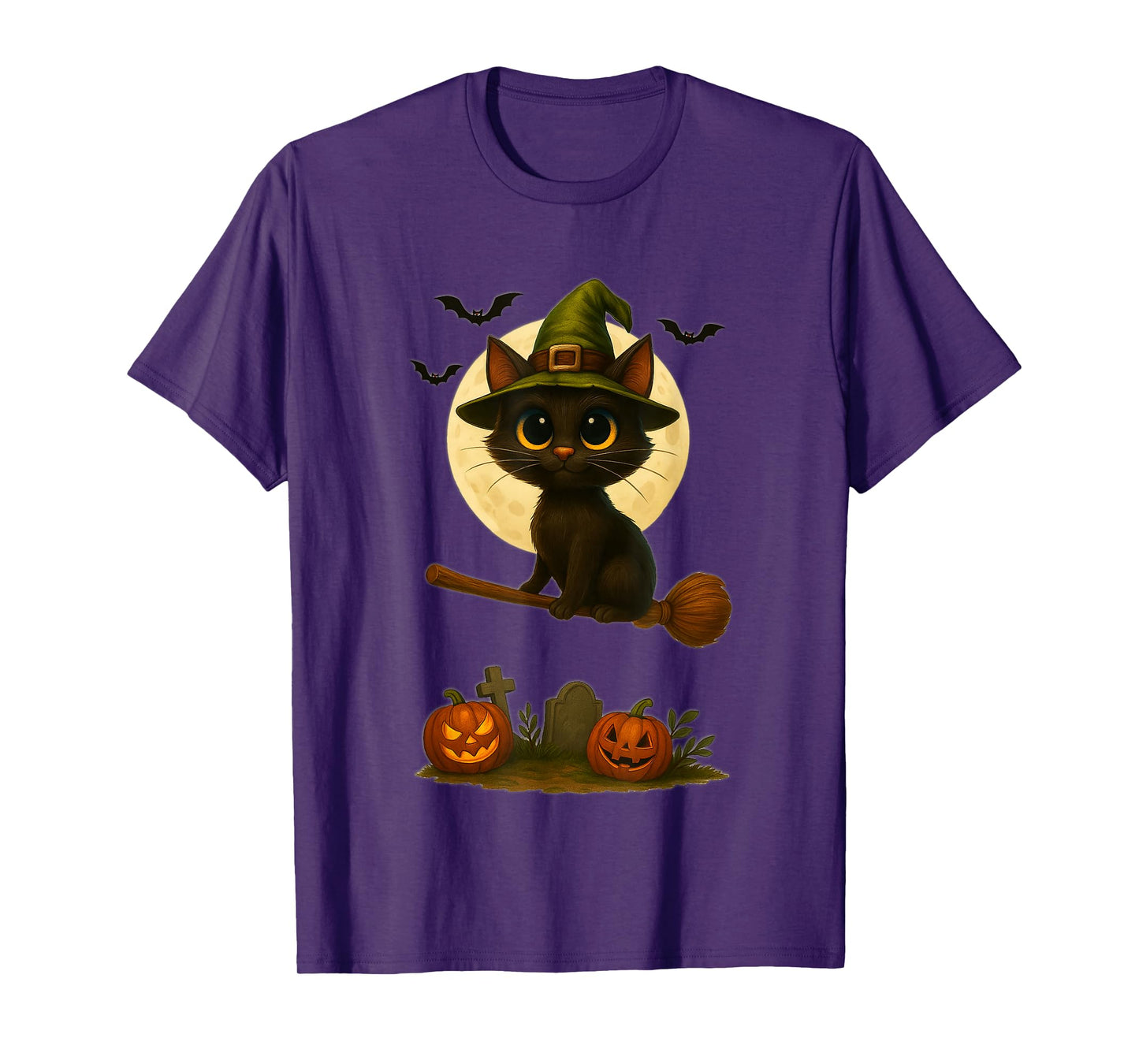 Vintage Cute Witch Black Cat Pumpkin Funny Halloween T-Shirt