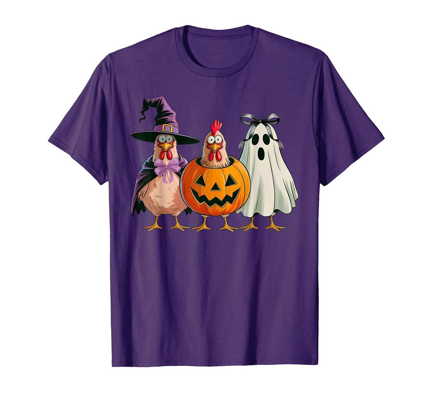 Funny Chicken Halloween Witch Pumpkin Ghost Trio T-Shirt