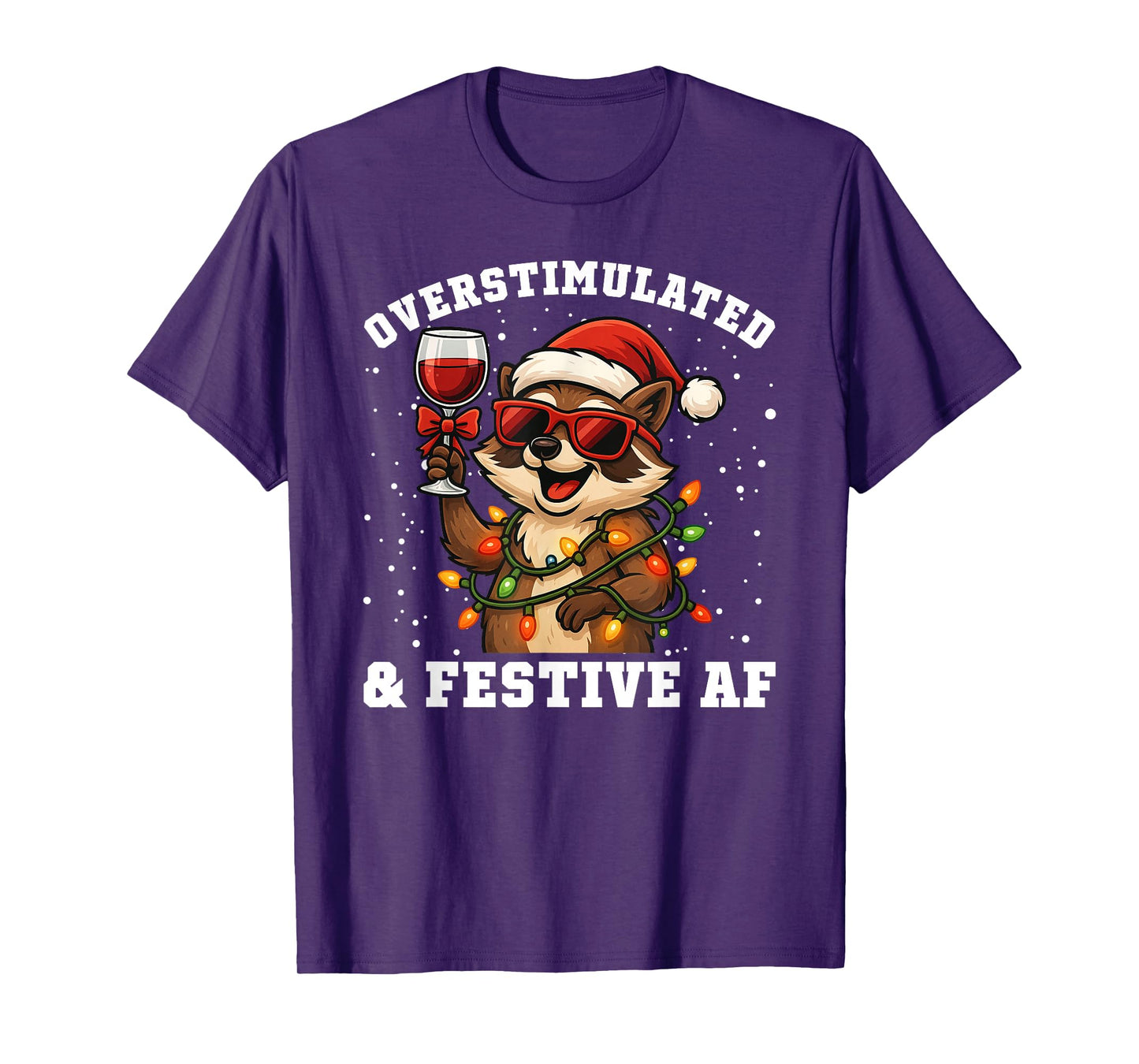 Overstimulated & Festive AF Funny Raccoon Christmas Martini T-Shirt