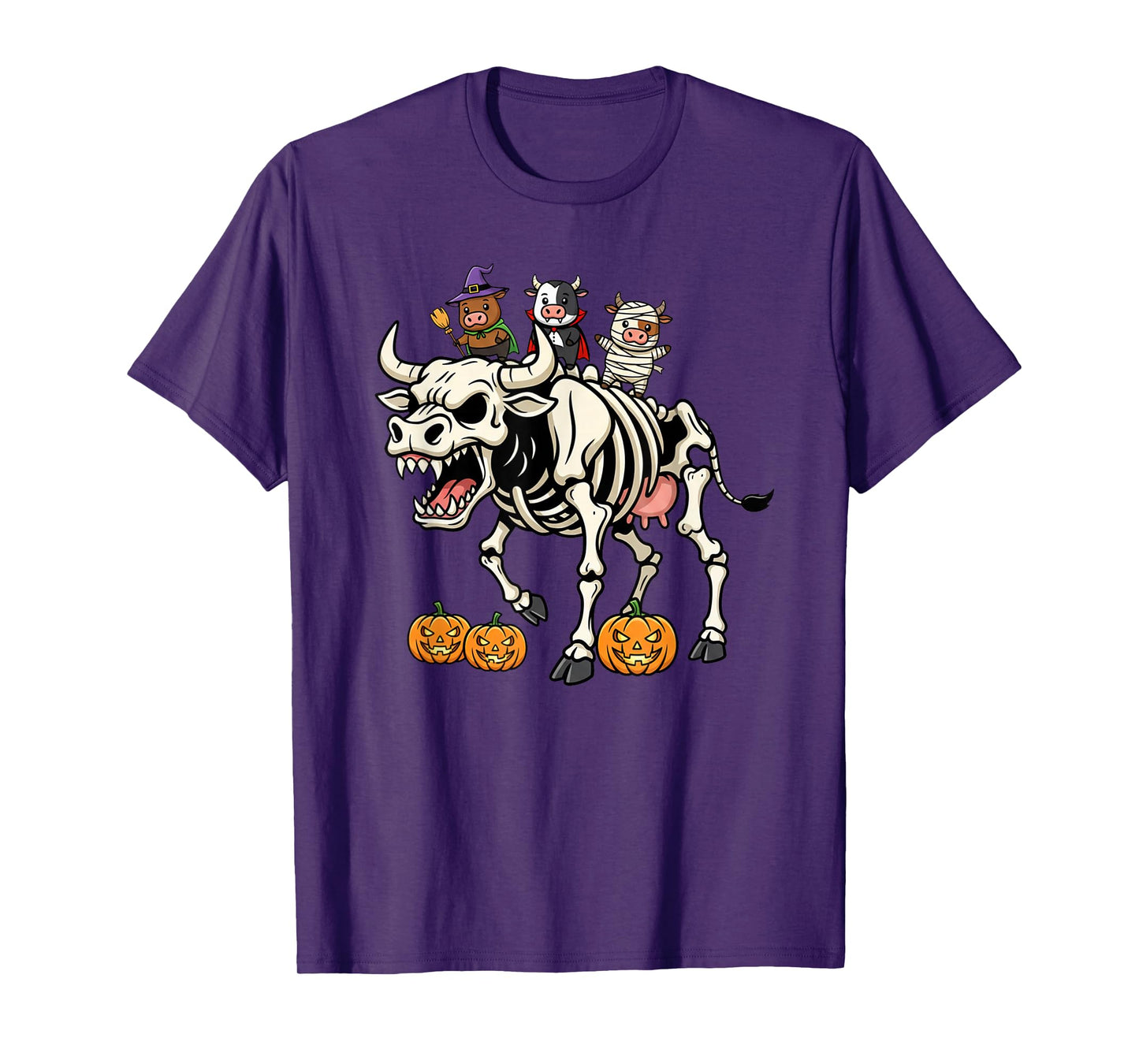 Funny Cow Skeleton Mummy Witch Halloween Kids Mens Womens T-Shirt
