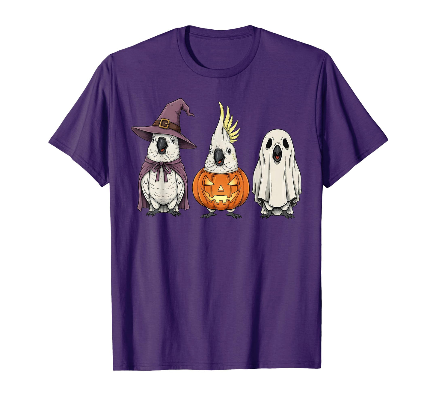 Spooky Ghost White Cockatoo Parrot Lover Pumpkin Halloween T-Shirt