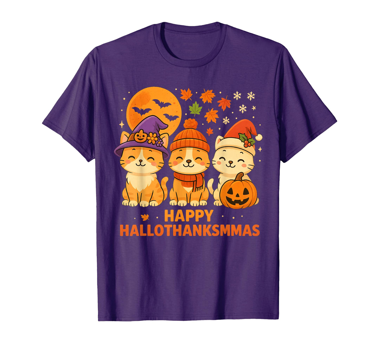 Halloween Thanksgiving Christmas Happy HalloThanksMas Cats T-Shirt