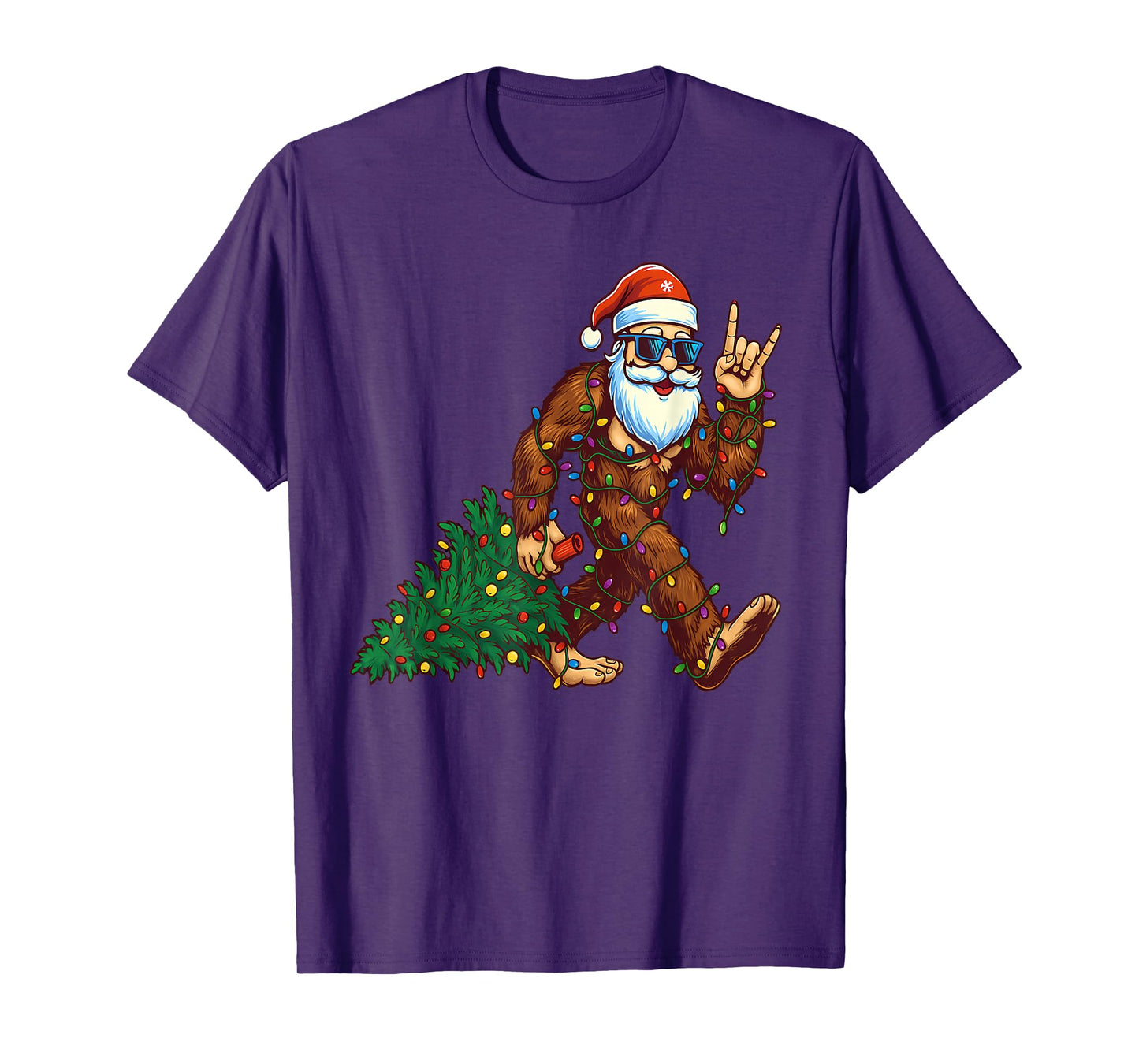 Santa Bigfoot Christmas Tree Xmas Funny Christmas Men Women T-Shirt