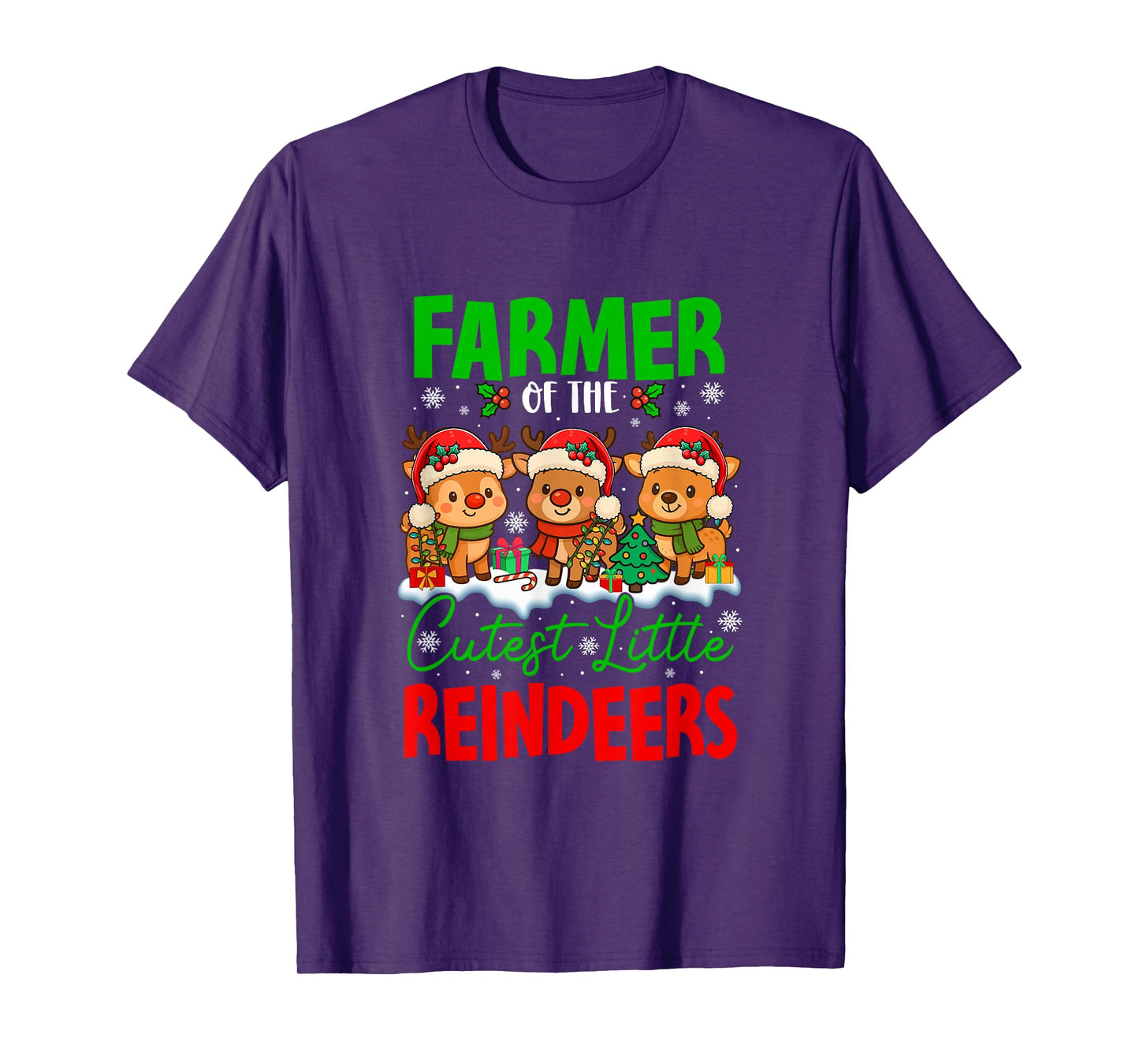 Farmer of Cutest Reindeers Xmas Three Santa Reindeers T-Shirt