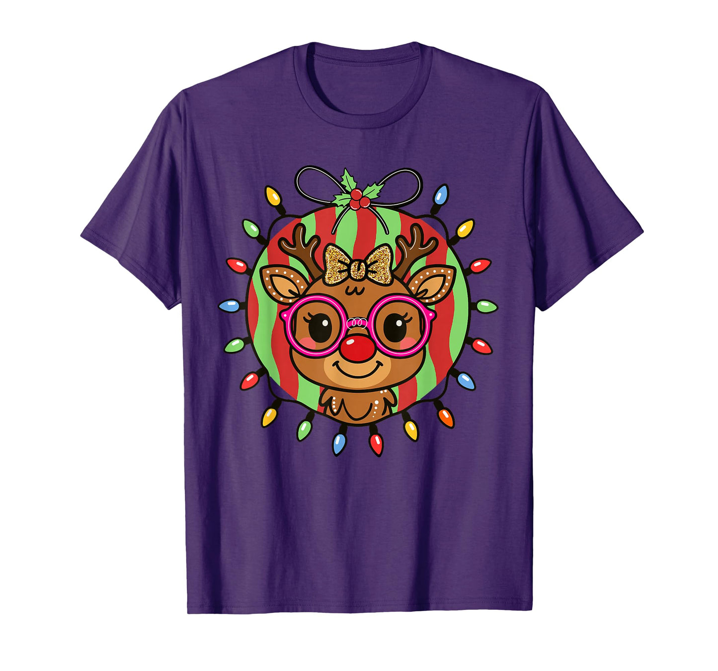 Cute Girls Women Reindeer Christmas Santa Glasses Family tee T-Shirt