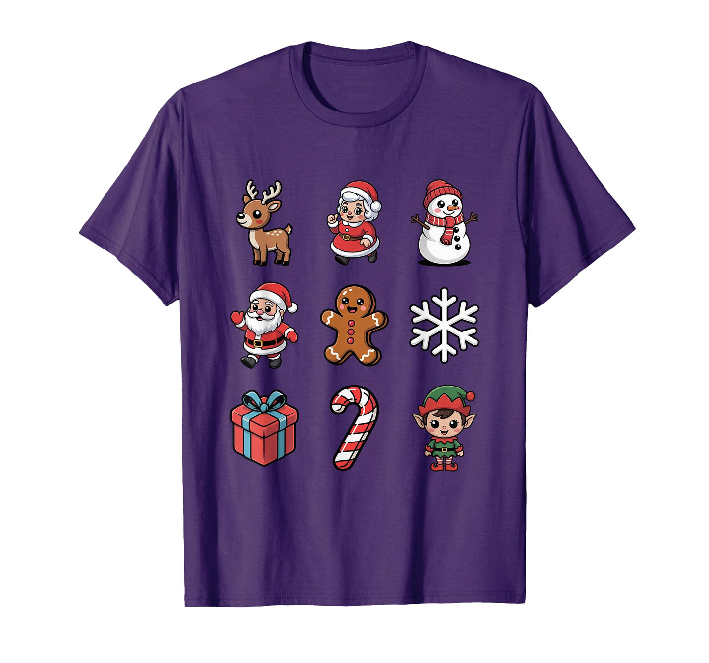 Cute Christmas Characters Santa Elf Reindeer Snowman T-Shirt